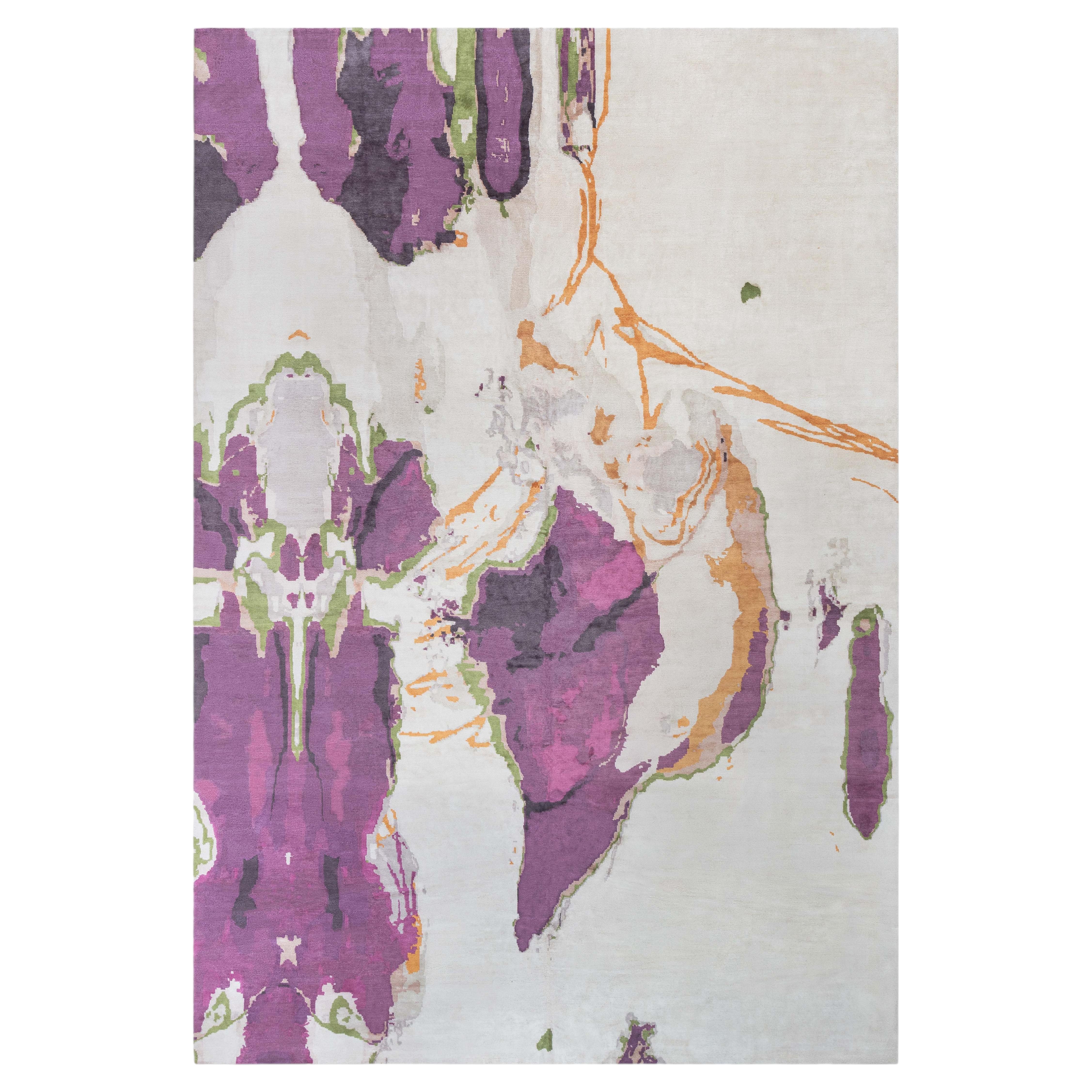 Abstract Modern Oversized Beige Silk Rug "Madagascar" Designed By Eskayel For Sale