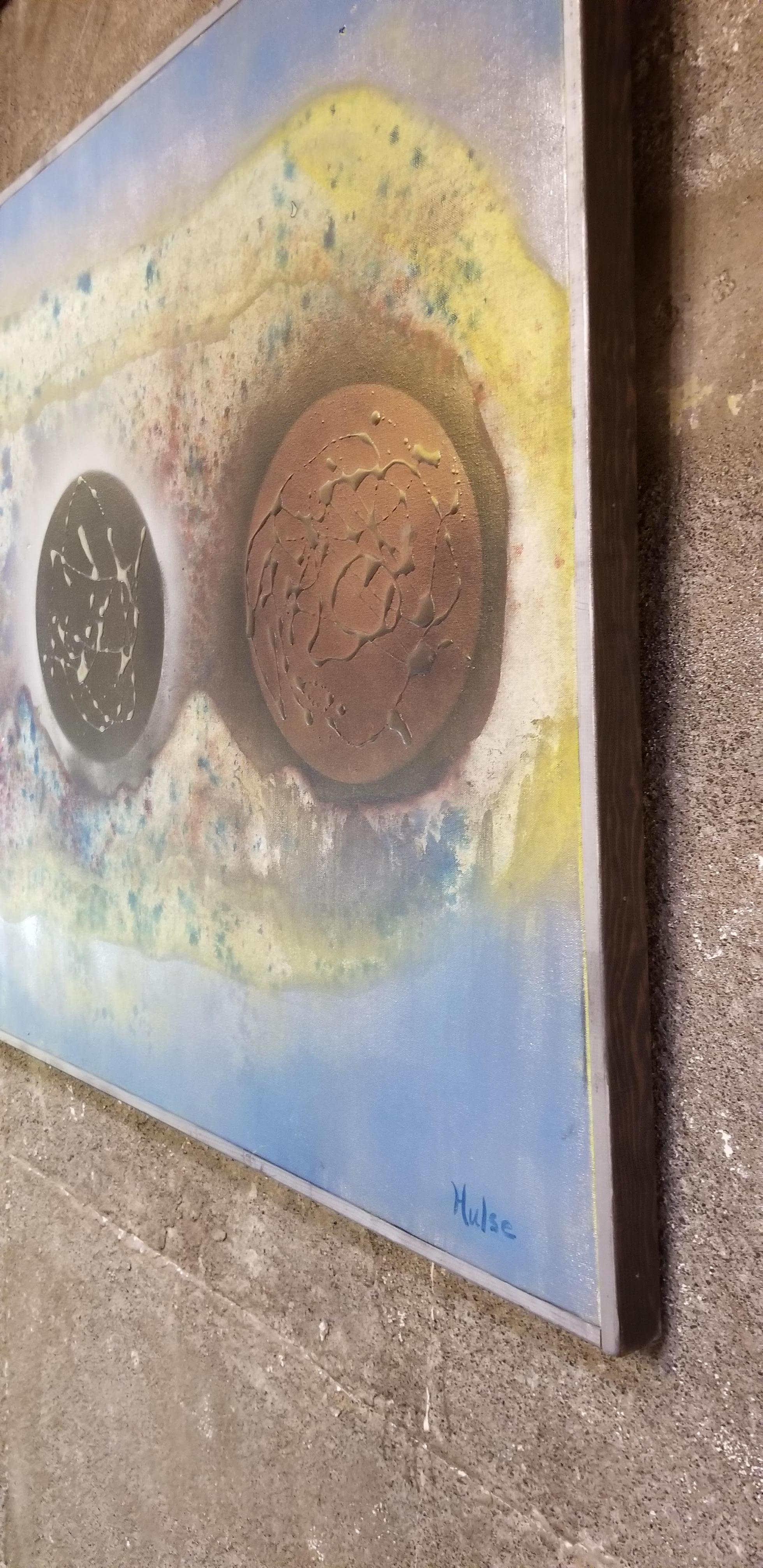 Mid-Century Modern Abstract Modern Painting with Planets or Spheres For Sale