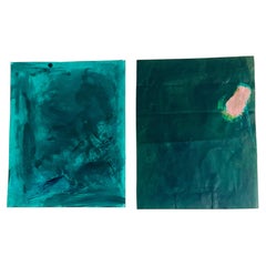 Abstract Modern Phtalo Green Dyptich Art Paintings