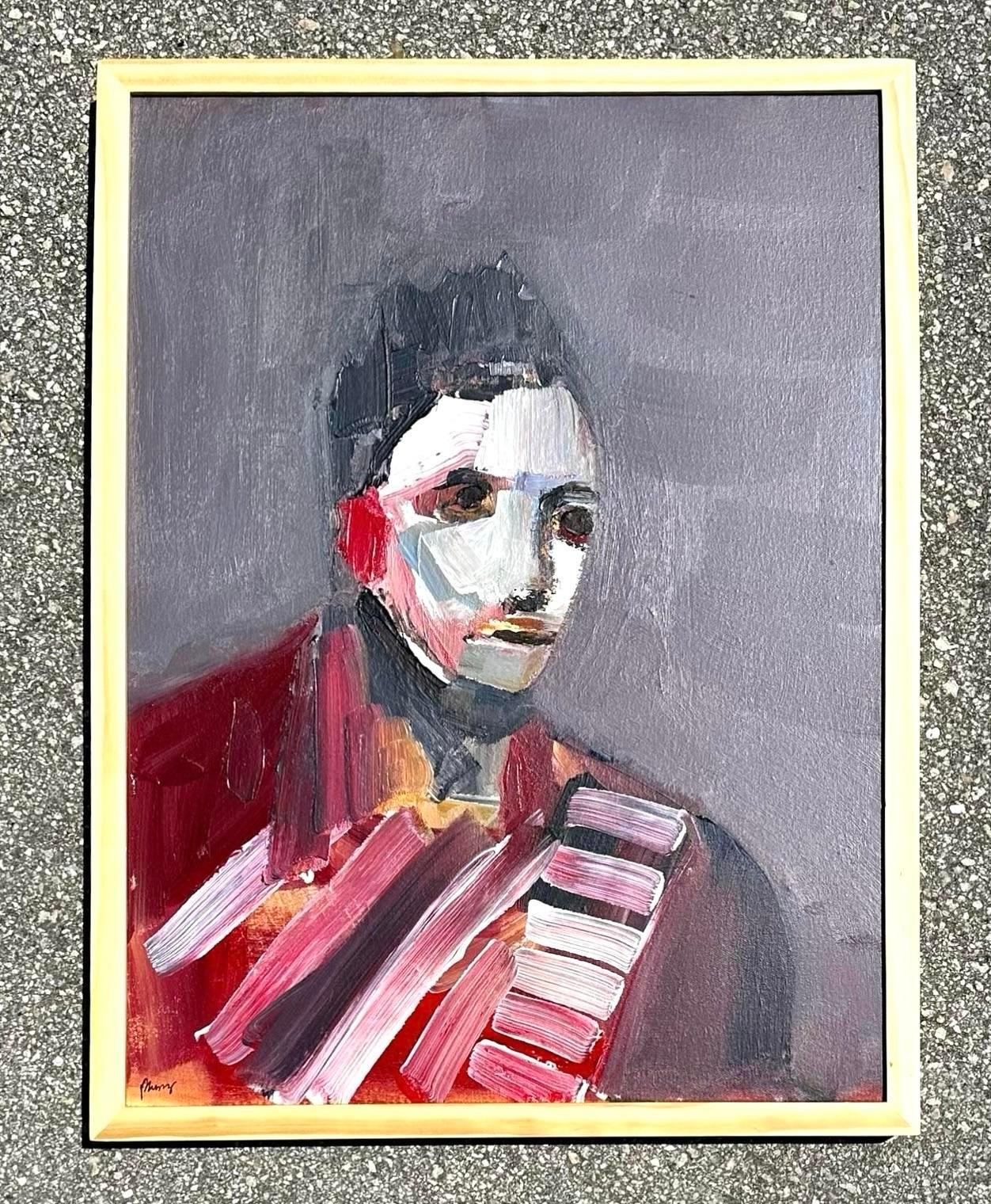 Ritratto astratto moderno Pittura acrilica su tela In condizioni buone in vendita a west palm beach, FL