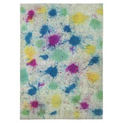Abstract Modern Radial Splatter Light Blue Rug "Supernova" by Doris Leslie Blau