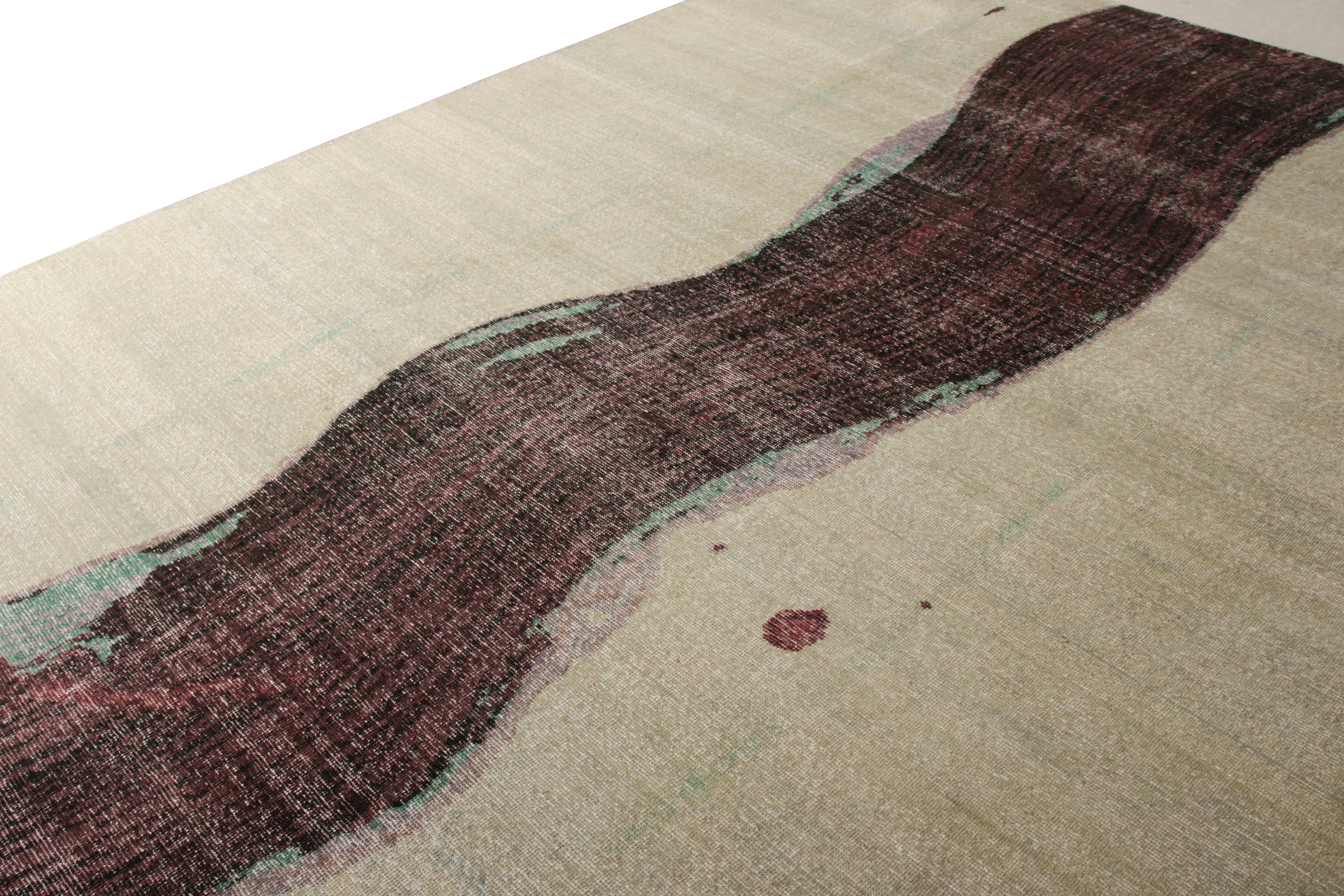 Tribal Rug & Kilim's Abstract Modern Rug Beige Purple Custom Stripe Pattern