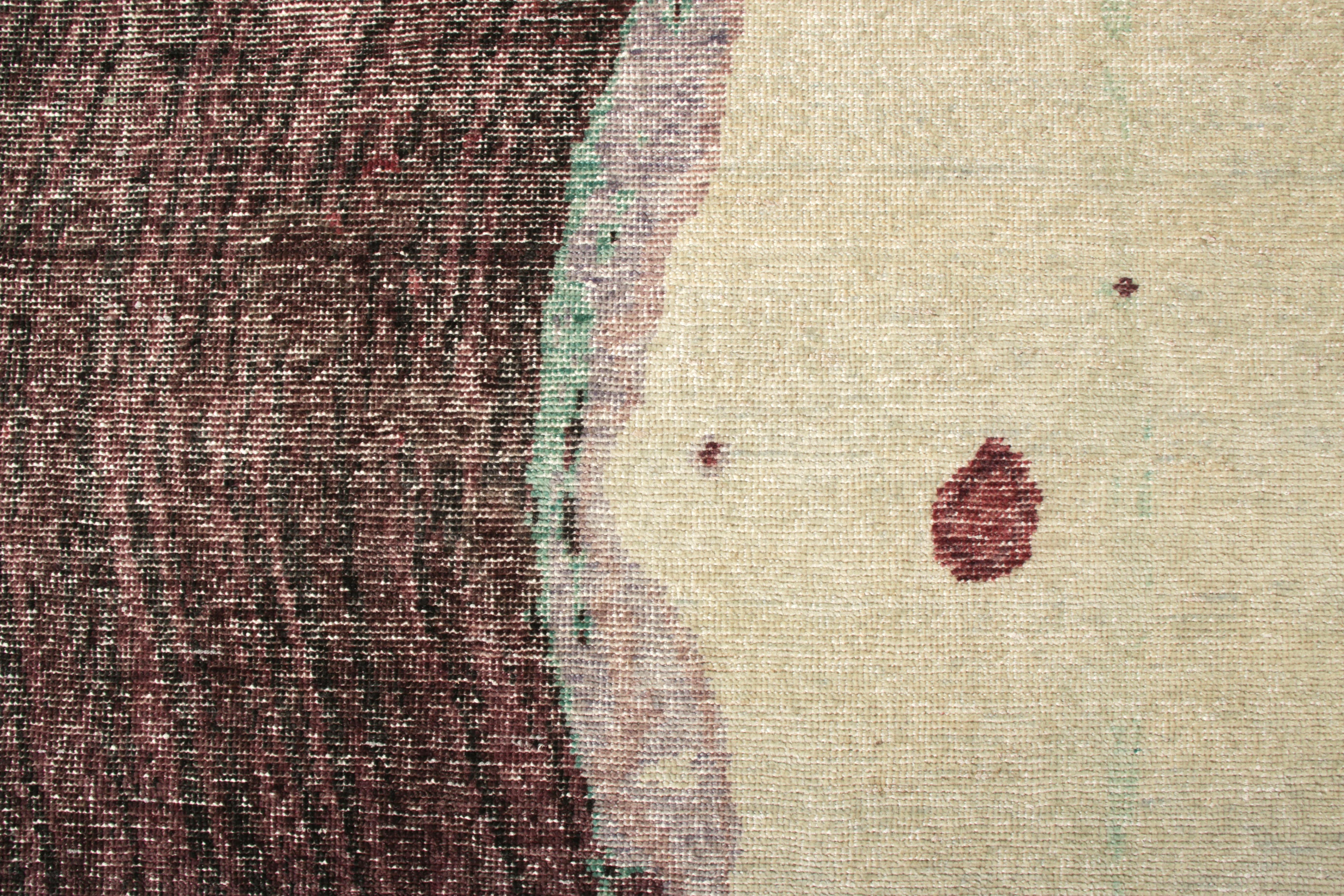 Hand-Knotted Rug & Kilim's Abstract Modern Rug Beige Purple Custom Stripe Pattern