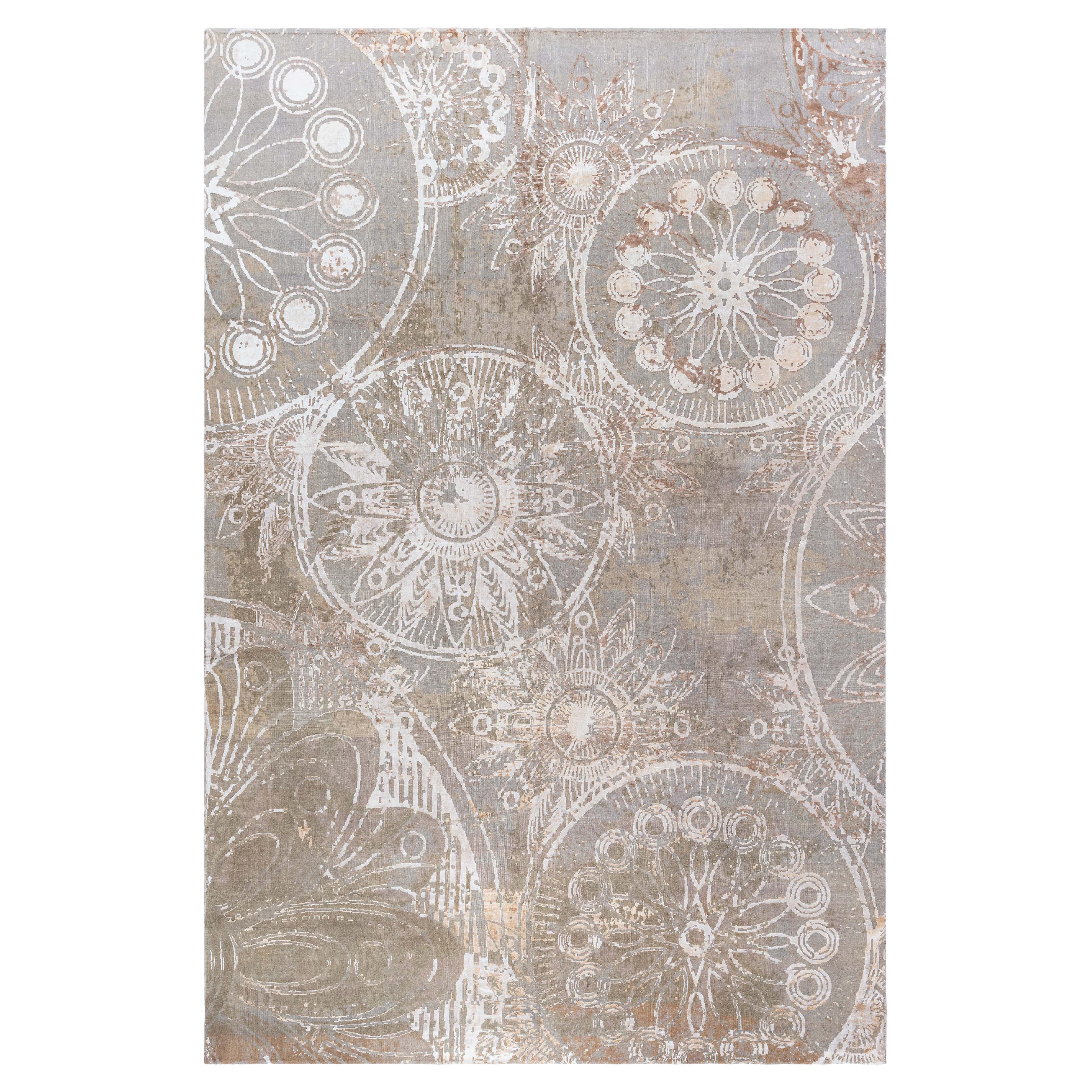 Abstrakter moderner teppich aus Bananenseide und Wolle von Doris Leslie Blau im Angebot