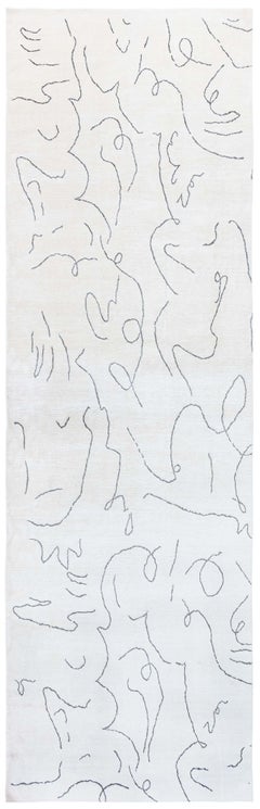 Abstract Modern Runner Line Motifs In Off White Silk Blend "whisper Lines"