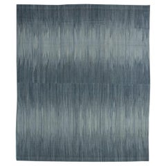 Abstract Modern Slate Gray Gradient Flatweave Carpet "Silverwave"