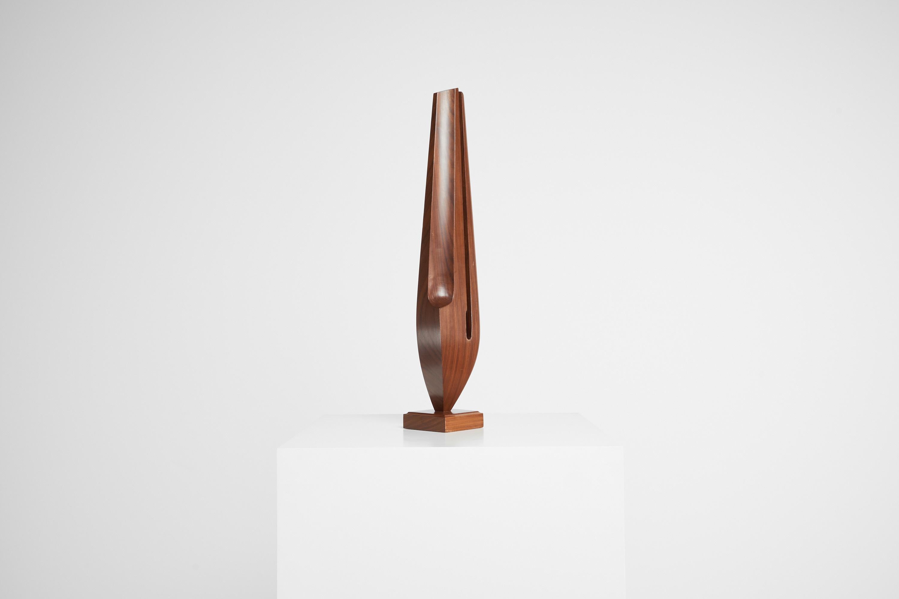 French Abstract Modern Solid Teak Sculpture France 1960