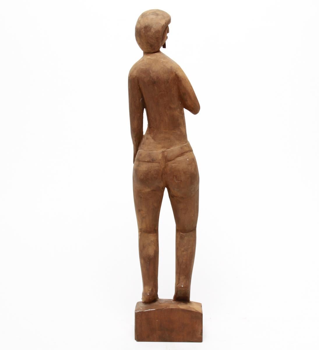 Hand-Carved Abstract Modern Standing Female Nude in Carved Wood