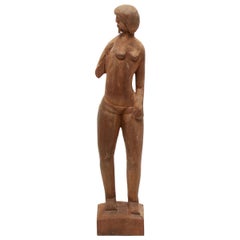 Abstract Modern Standing Female Nude in Carved Wood