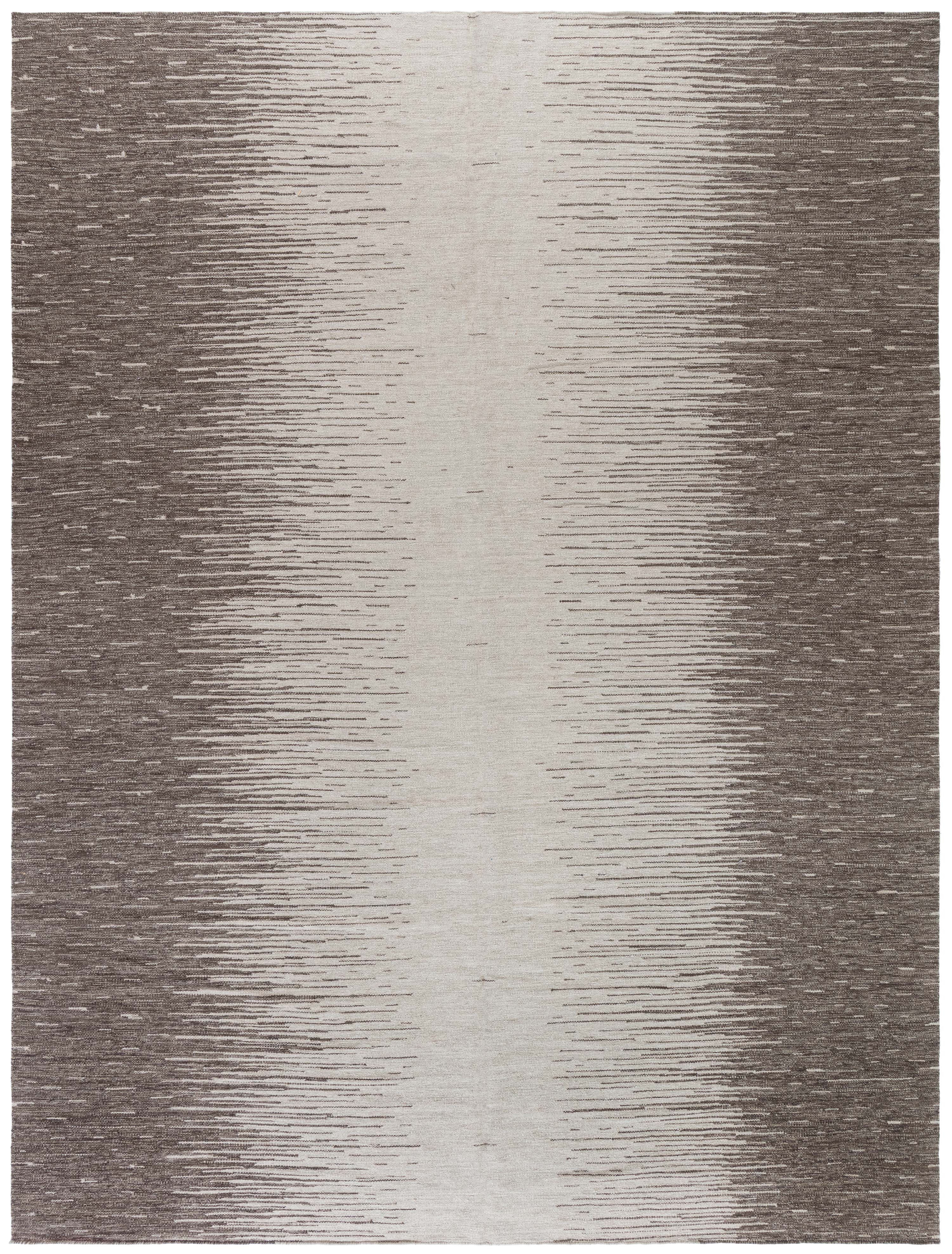 Abstract Modern Striated Flatweave Rug In Taupe And Beige "Pluvial"