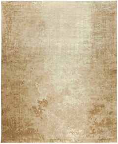 Abstract Modern Tan Silk Rug "Penumbra" Designed By Brett Beldock
