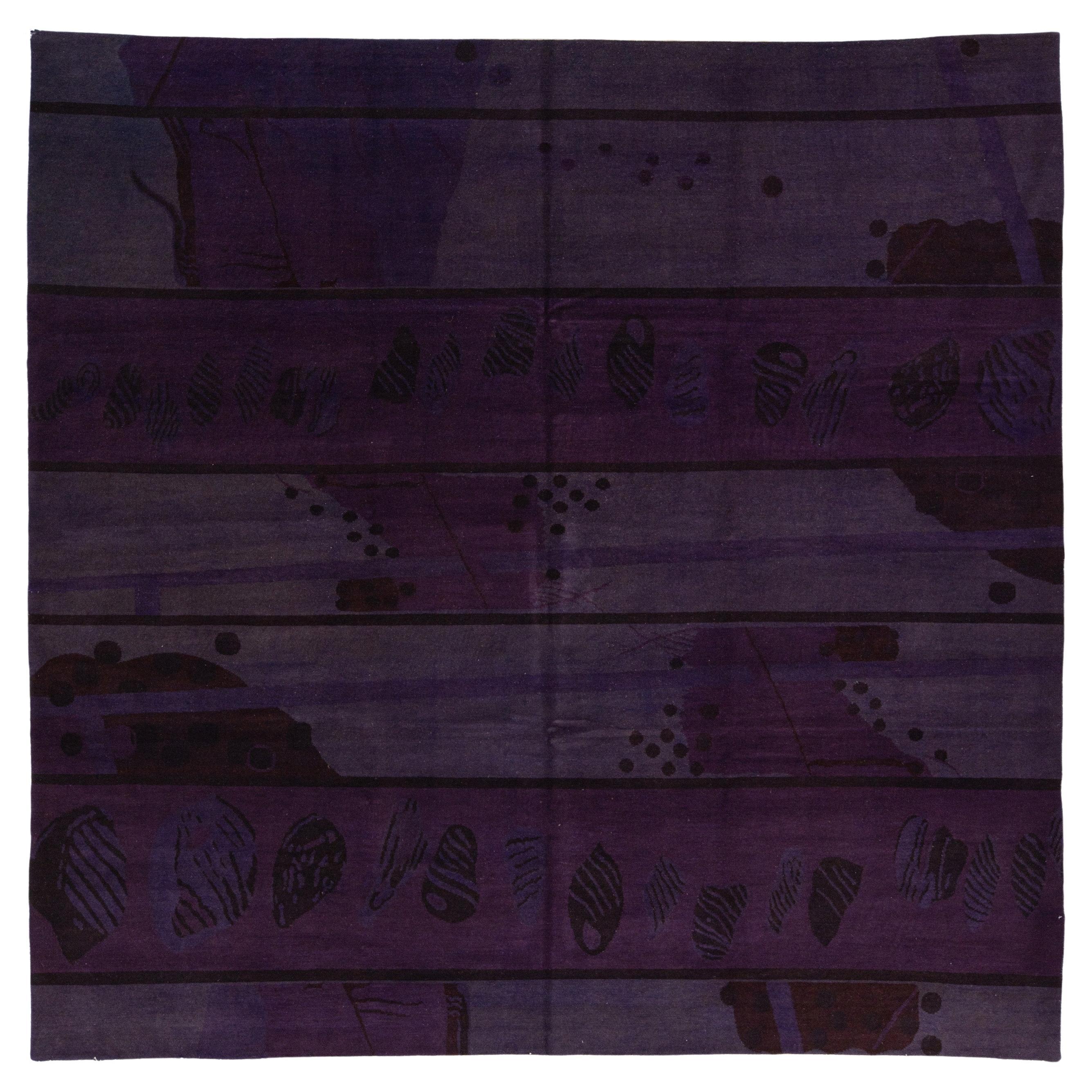 Abstract Modern Tibetan Rug in Amethyst and Slate – Hand-Knotted Wool 
Silk For Sale