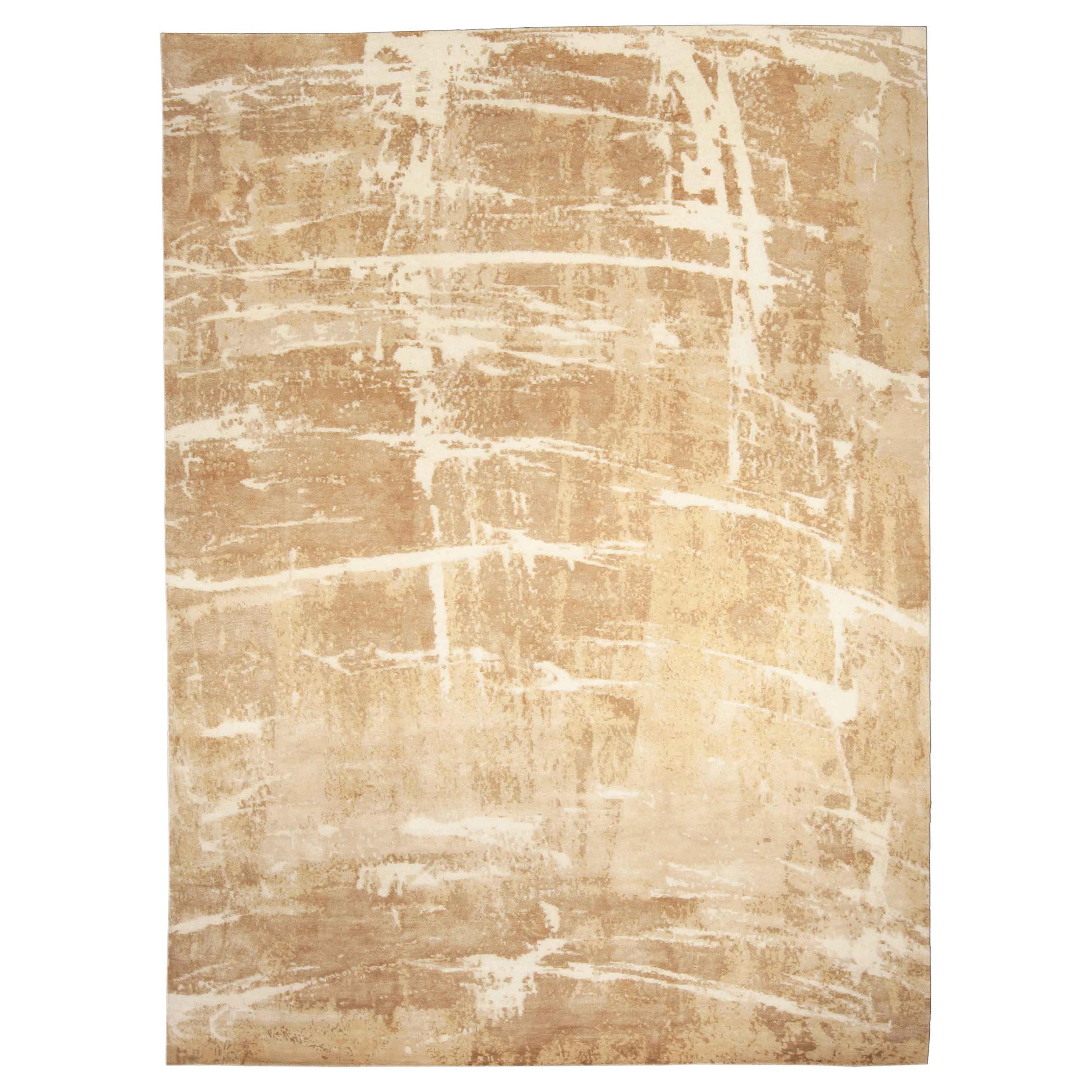 Tapis tibétain moderne abstrait en soie et laine - "Desert" par Doris Leslie Blau