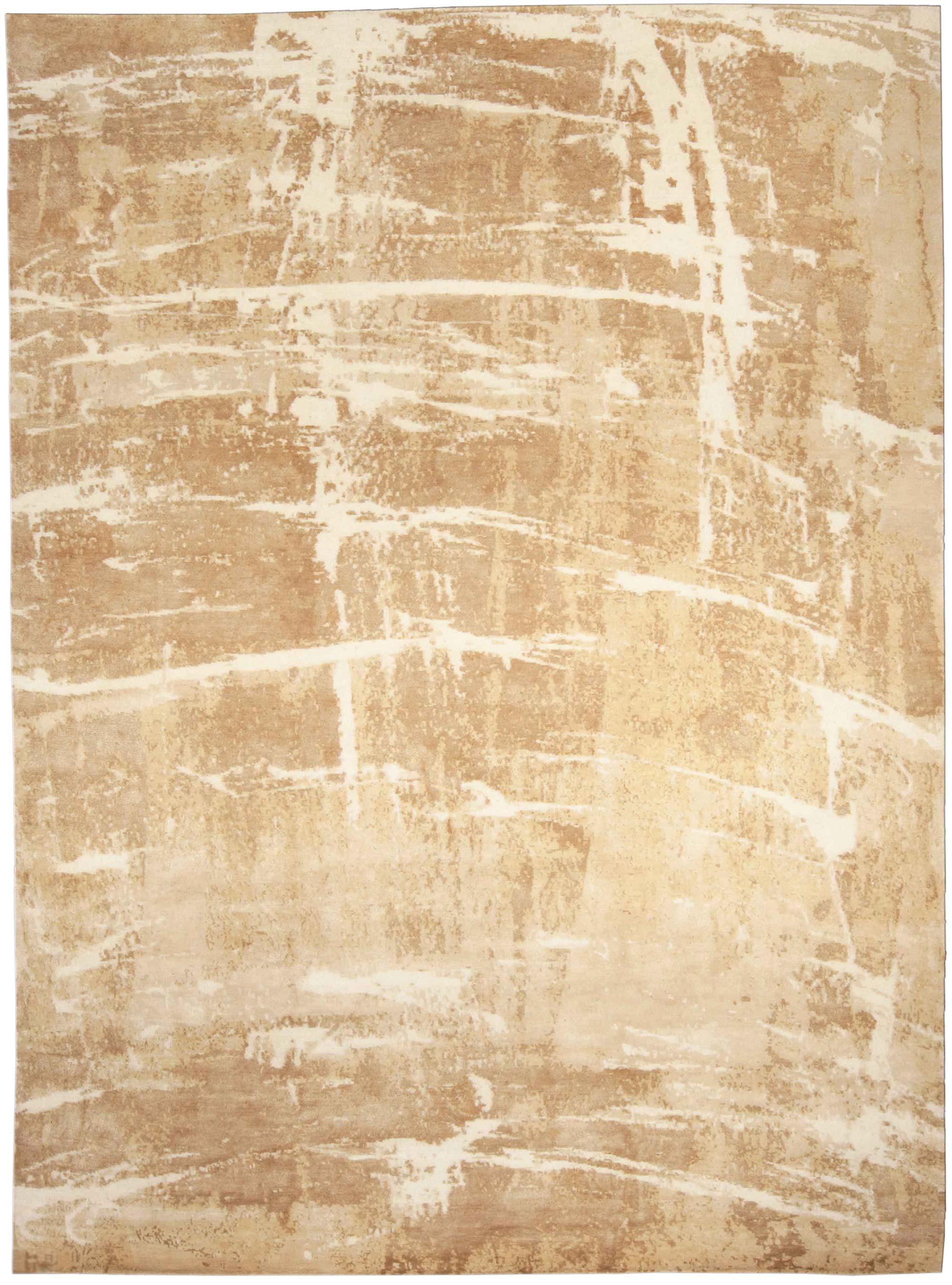 Tapis tibétain moderne abstrait en soie et laine - "Desert" par Doris Leslie Blau en vente