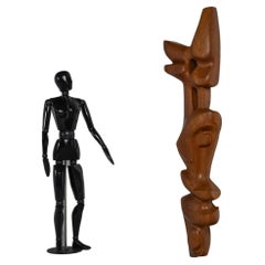 Abstract modern totem wall sculpture in teak Netherlands 1960