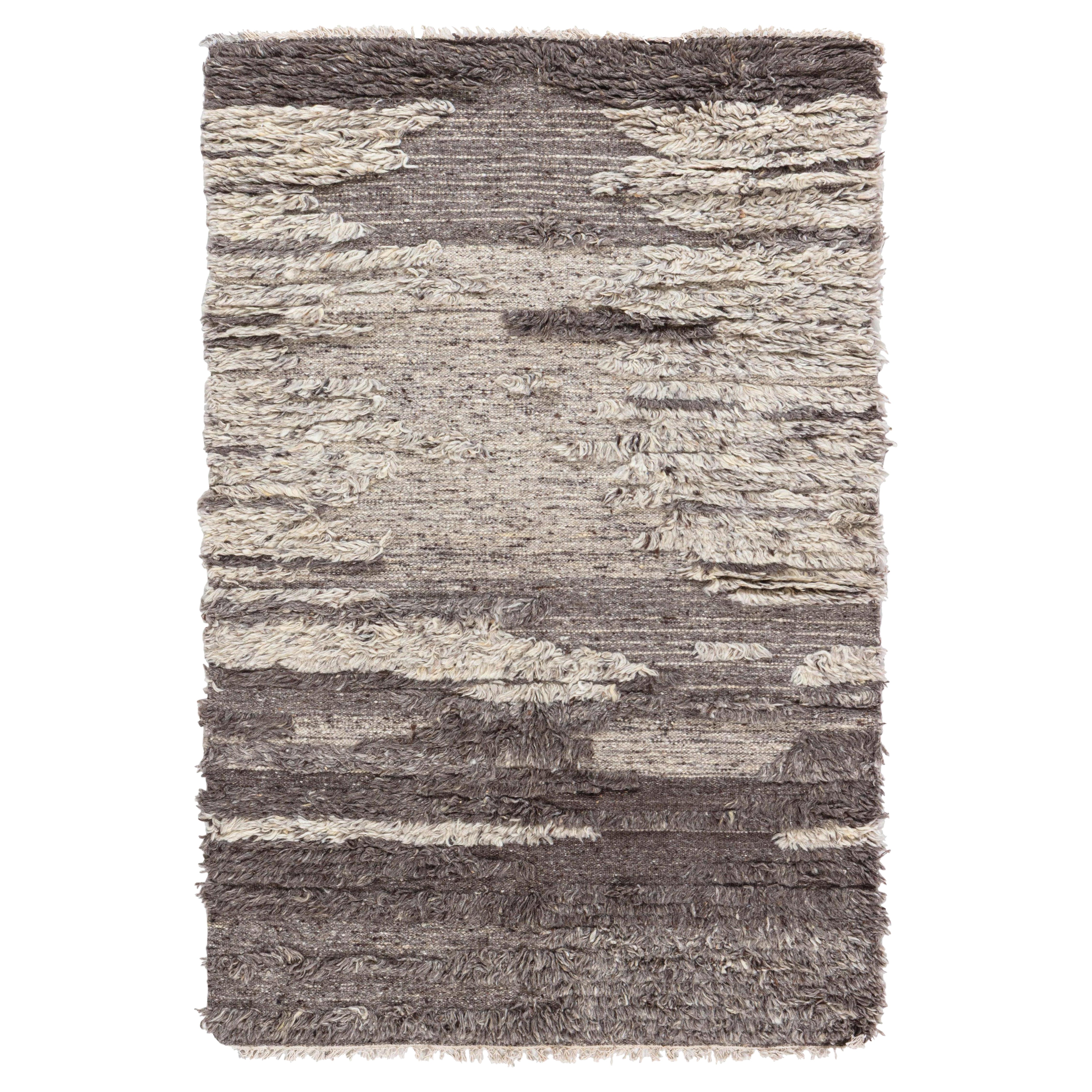 Abstract Modern Tulu Nadu ‘Beige Strata’ Wool Rug by Doris Leslie Blau For Sale