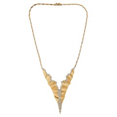 18K Yellow Gold 3.72ct Natural Diamond Fluted Drape Necklace, Holiday Party Gift