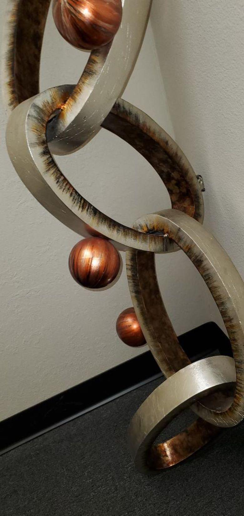 Abstract Modern Wall Art Sculpture of Interlocking Metal Ovals & Spheres For Sale 5