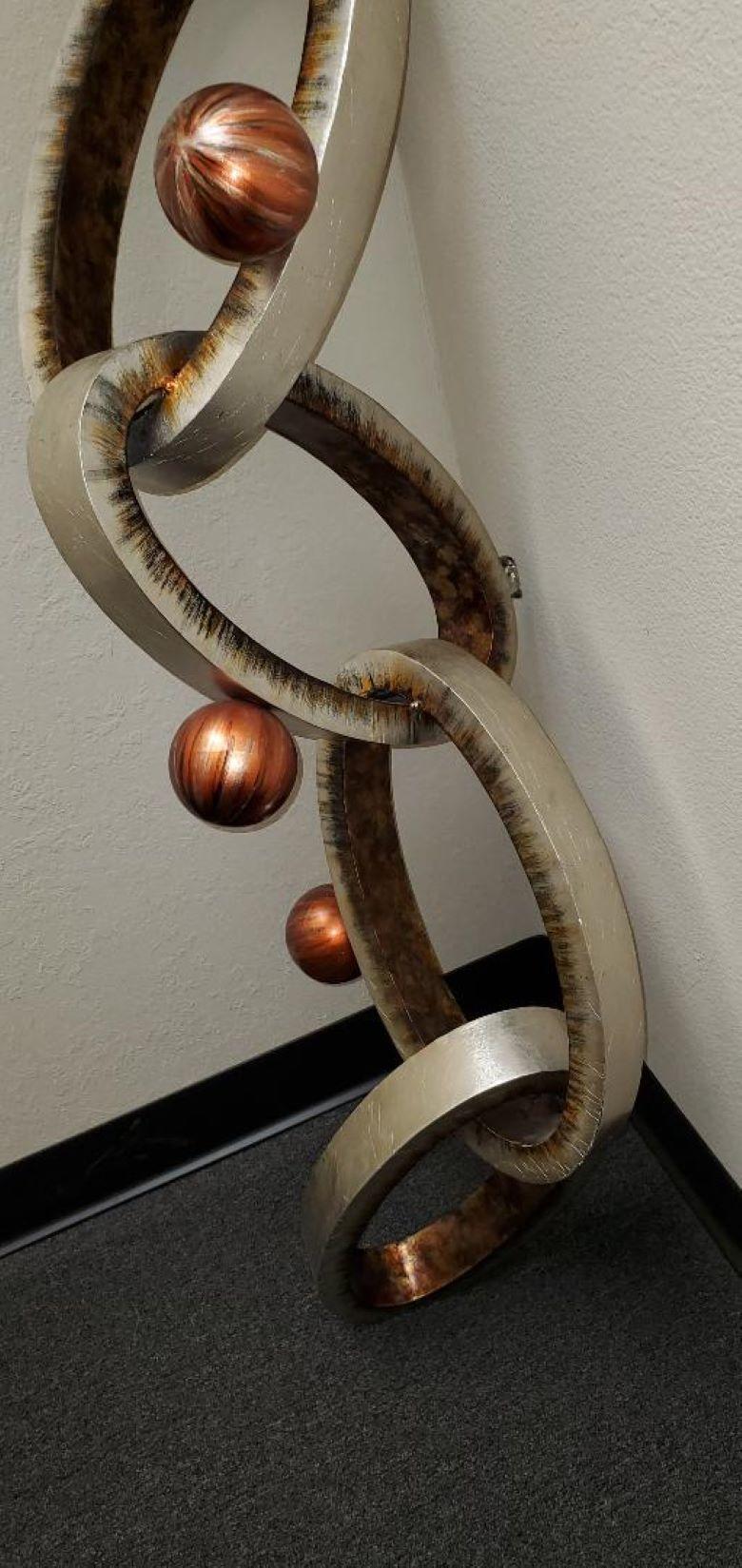 Abstract Modern Wall Art Sculpture of Interlocking Metal Ovals & Spheres For Sale 6