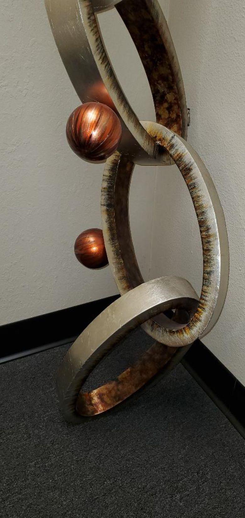 Abstract Modern Wall Art Sculpture of Interlocking Metal Ovals & Spheres For Sale 7