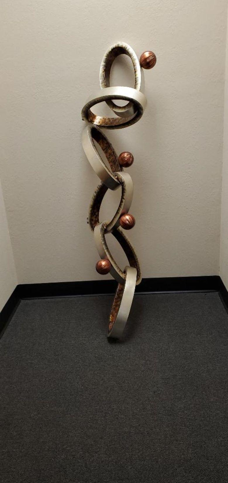 Abstract Modern Wall Art Sculpture of Interlocking Metal Ovals & Spheres For Sale 9