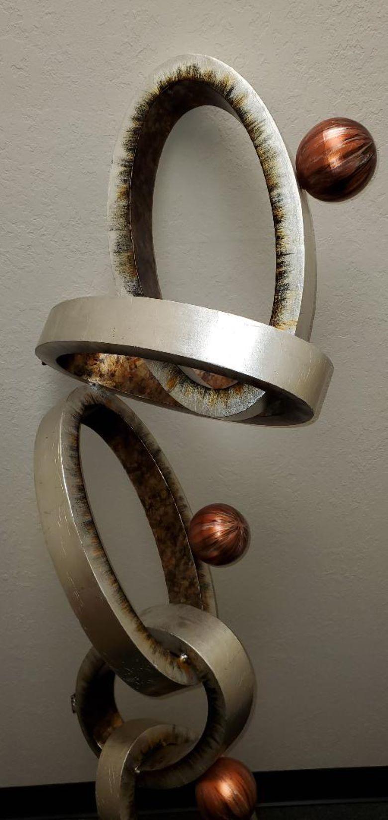 American Abstract Modern Wall Art Sculpture of Interlocking Metal Ovals & Spheres For Sale
