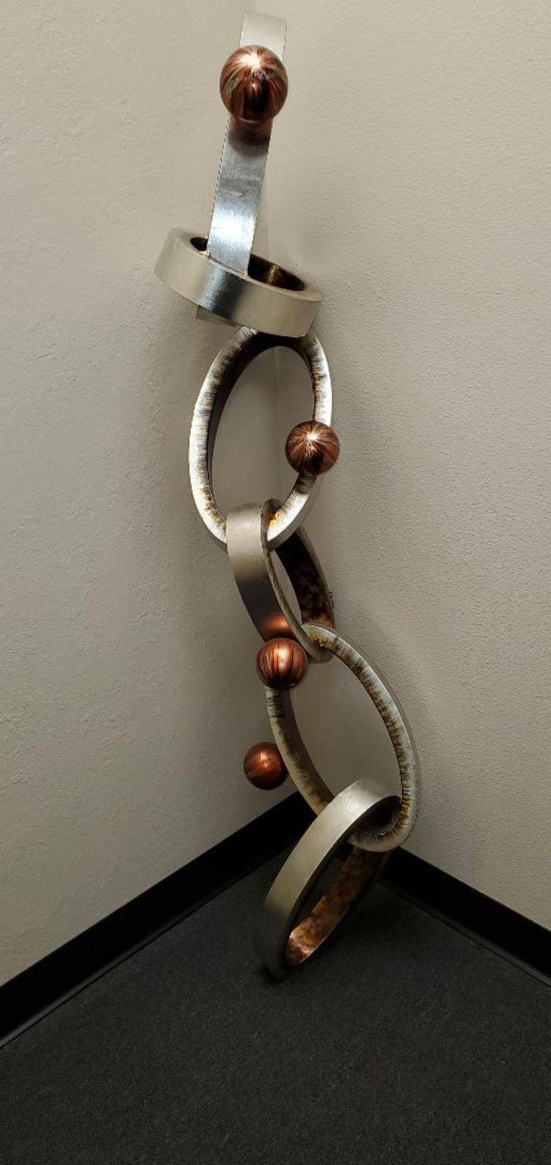 Contemporary Abstract Modern Wall Art Sculpture of Interlocking Metal Ovals & Spheres For Sale