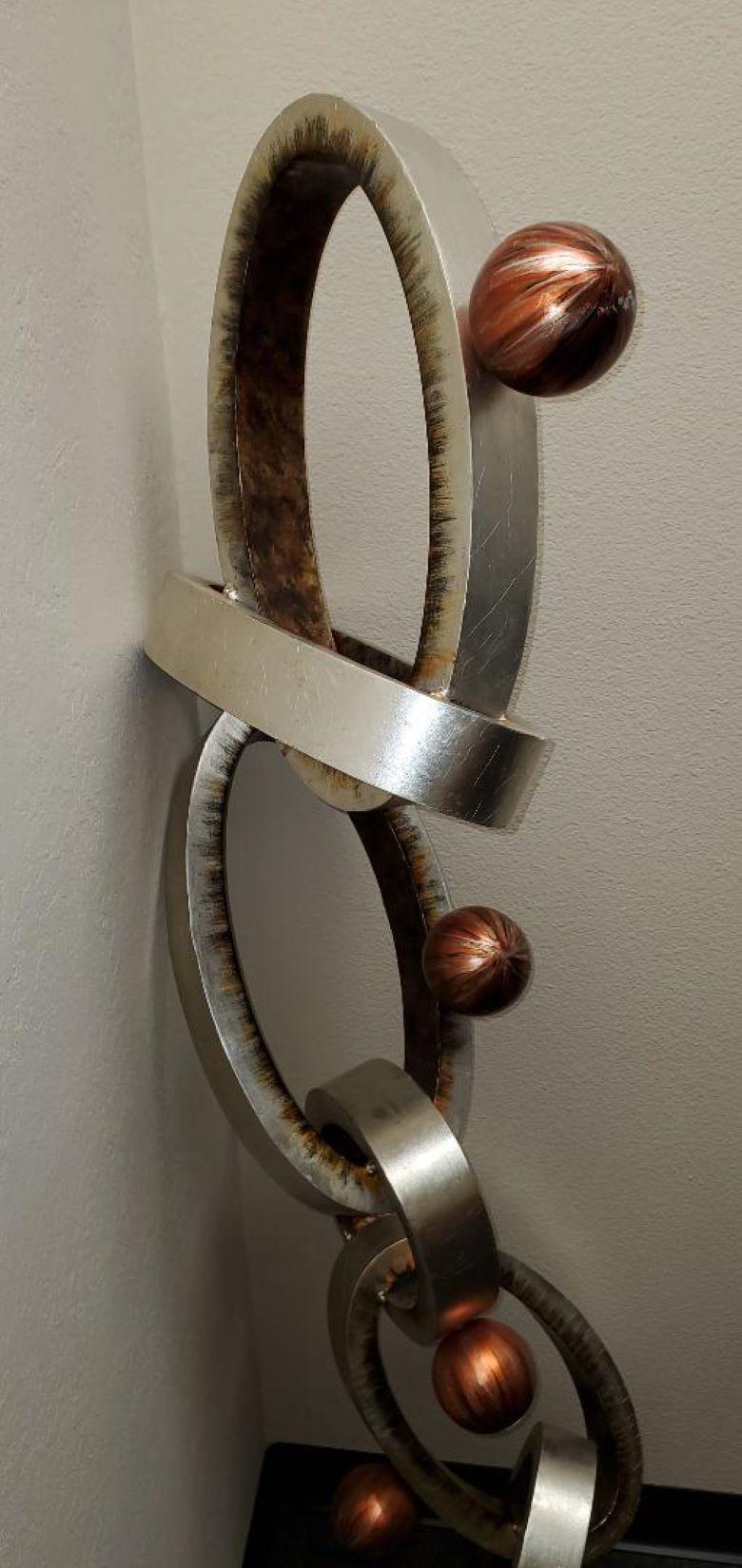 Abstract Modern Wall Art Sculpture of Interlocking Metal Ovals & Spheres For Sale 1