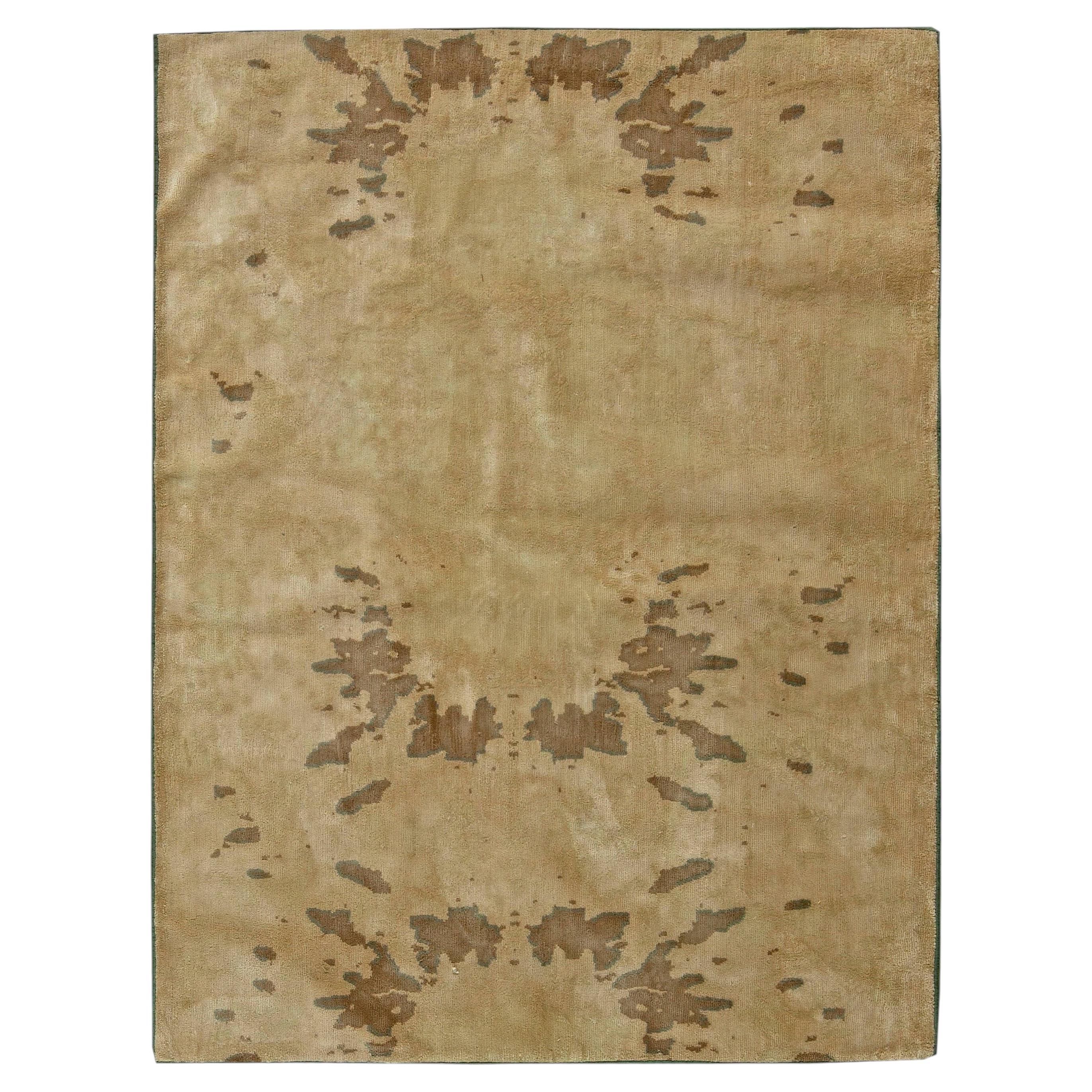 Abstract Modern Warm Tan Hand-Knotted Silk Rug "Erosion" by Doris Leslie Blau