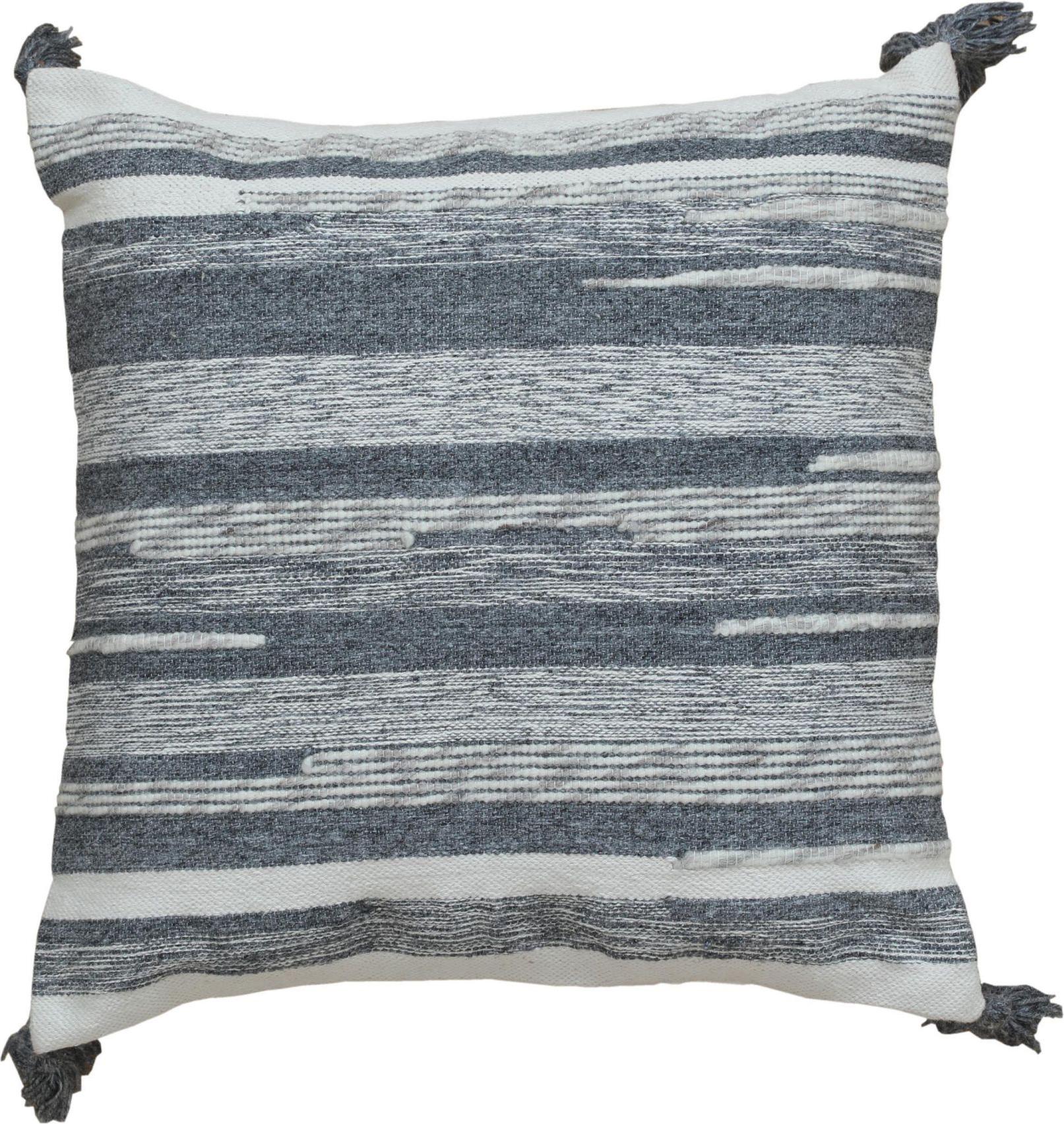 Hand-Knotted Abstract Modern Wool and Cotton Pillow In Gray For Sale