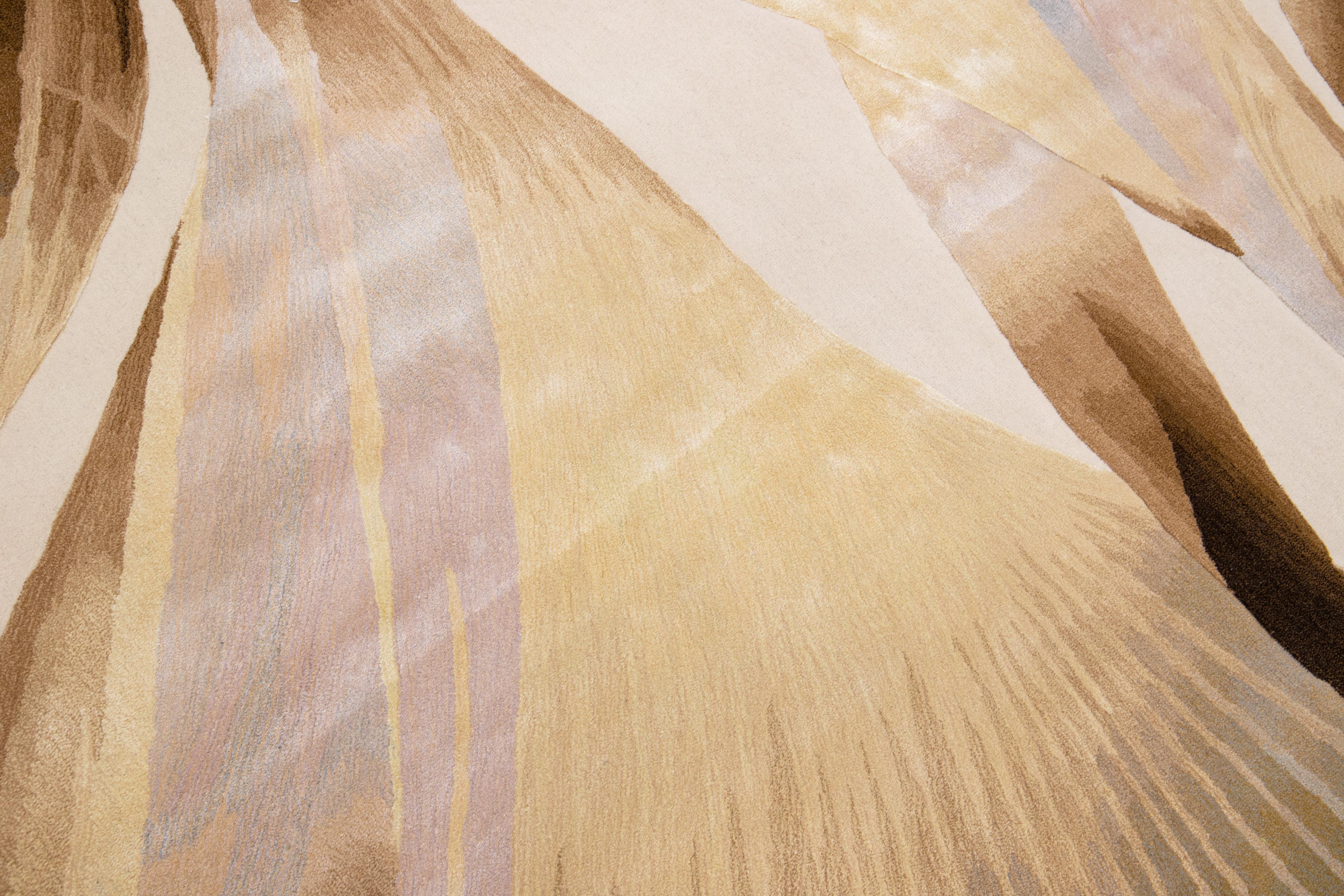 Abstract Modern Wool & Silk Rug Handmade With Earthy Hues For Sale 2