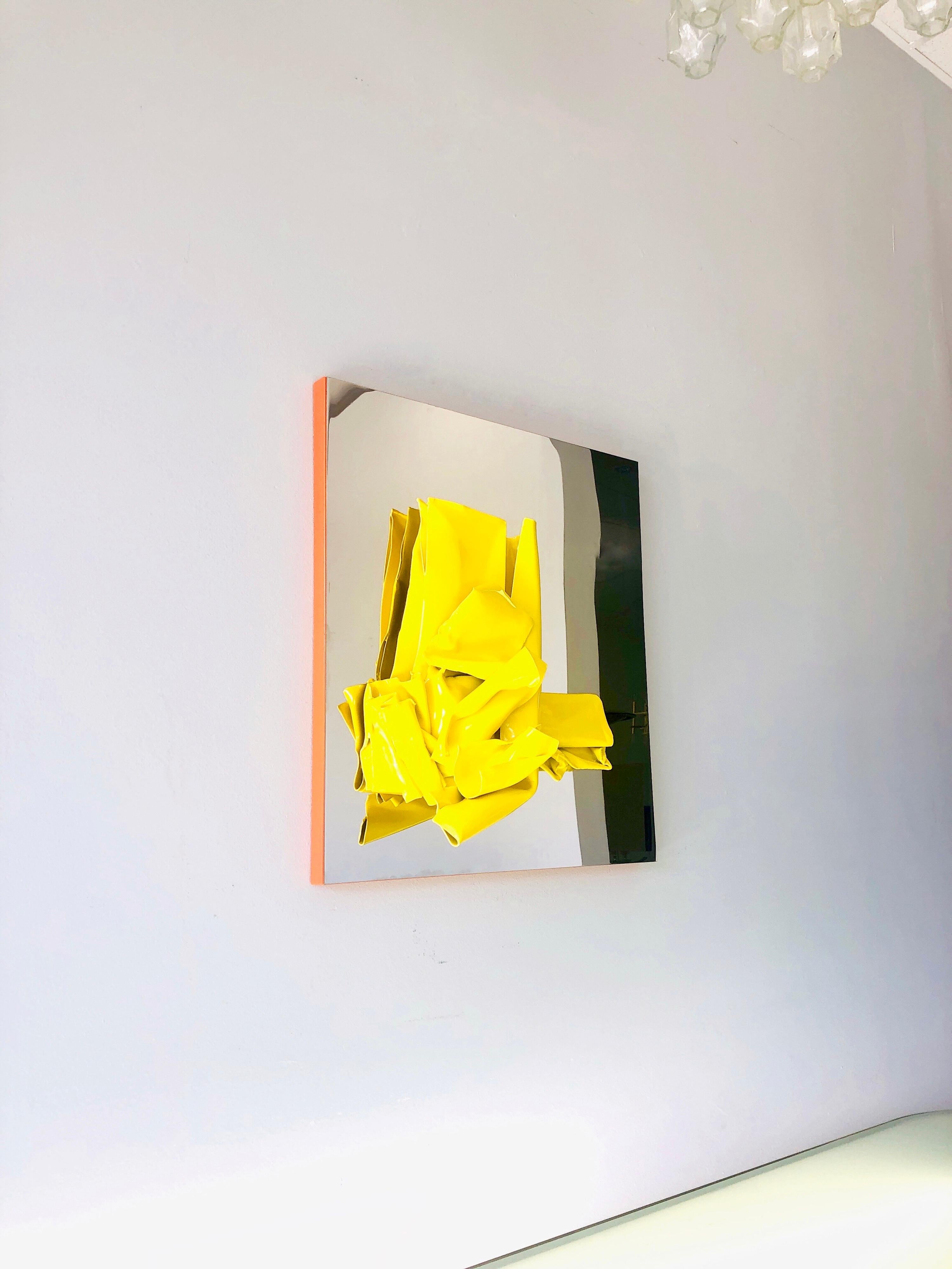 North American Abstract Modern Yellow Enamel on Metal and Stainless Steel Wall Sculpture