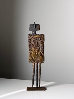 Sculpture abstraite moderniste en bronze Figural avec relief brutaliste Post War 1960s