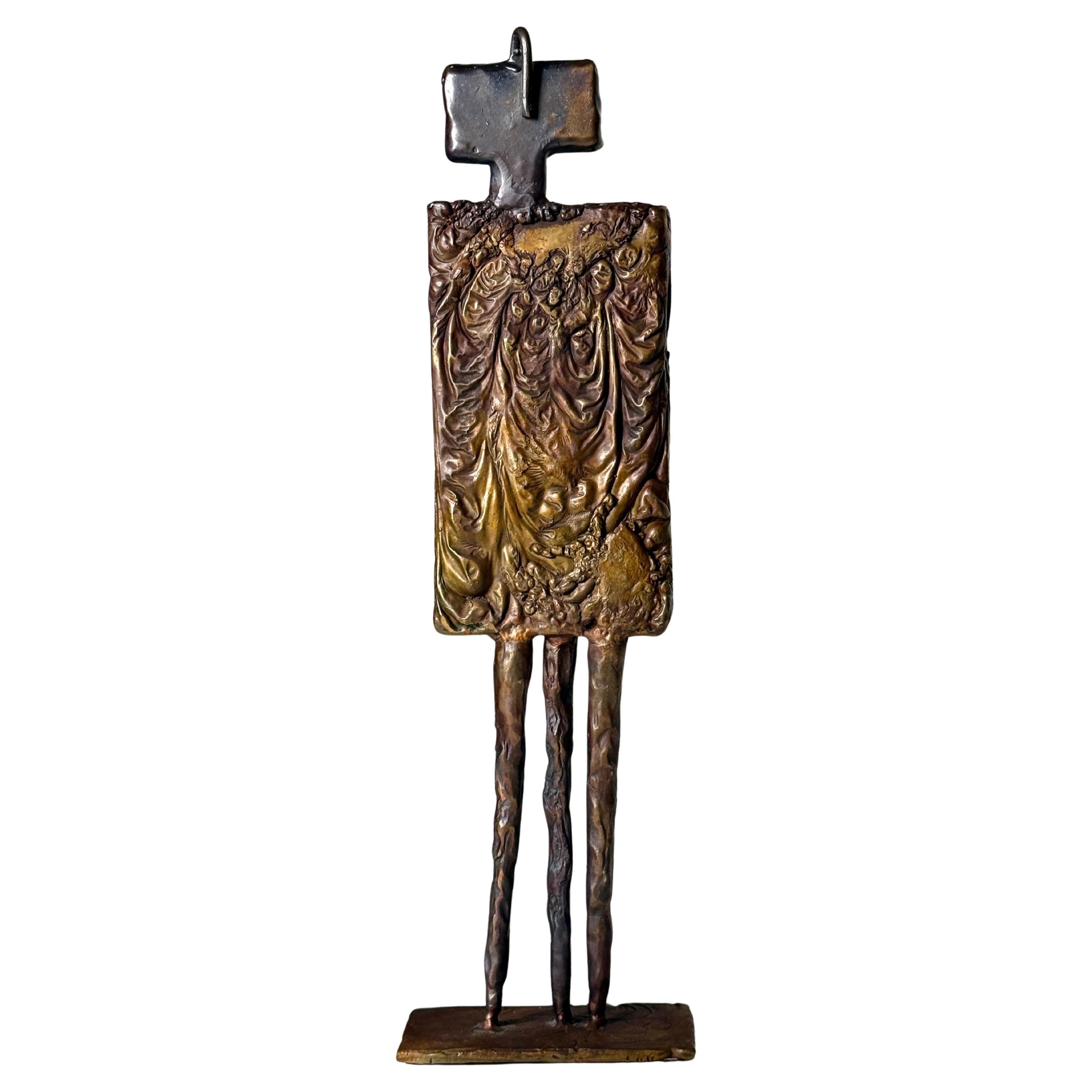 Abstract Modernist Bronze Sculpture Figural with Brutalist Relief Post War 1960s For Sale