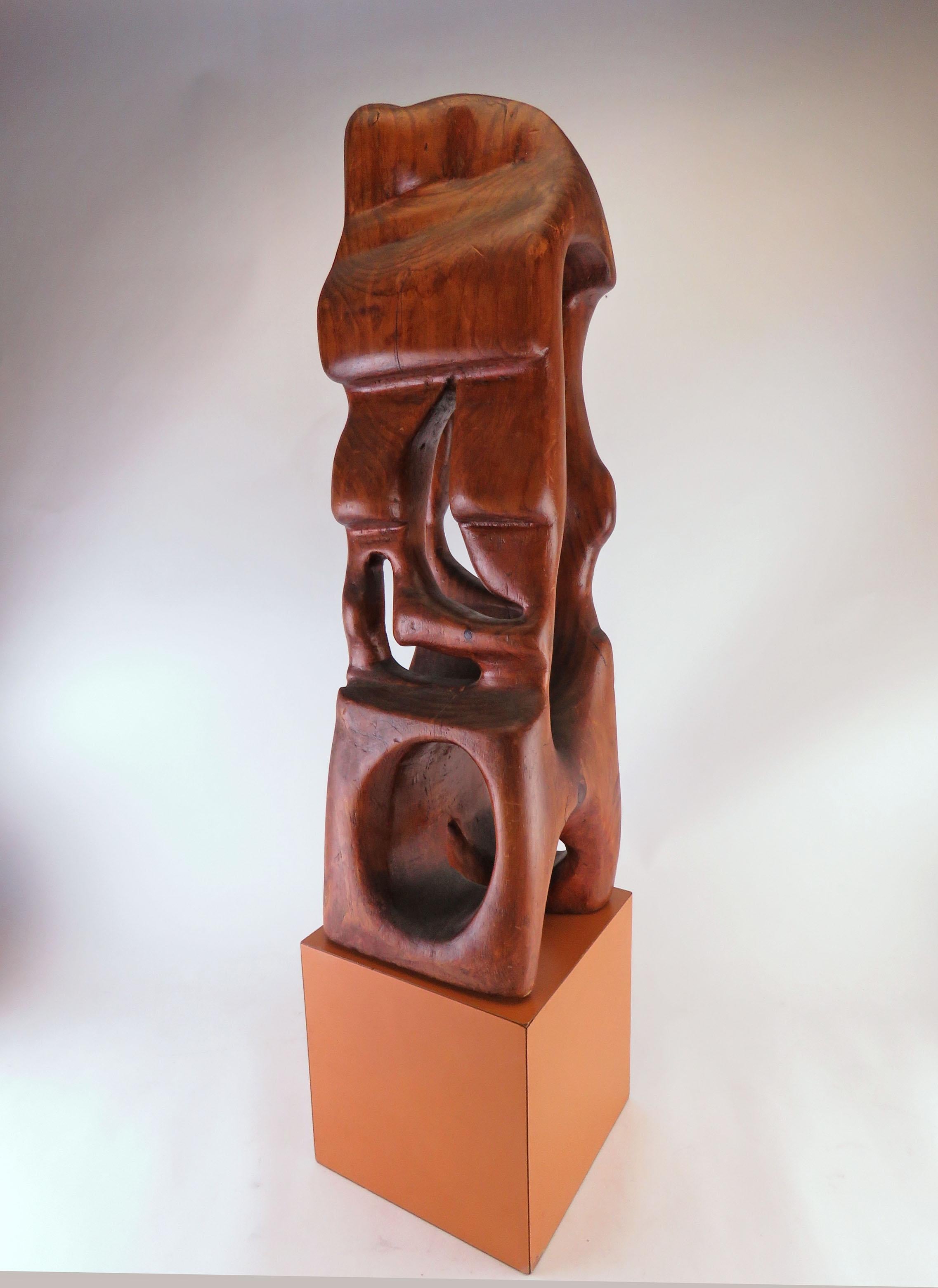 Abstract Modernist Carved Wood Sculpture, circa 1960s In Good Condition In Peabody, MA