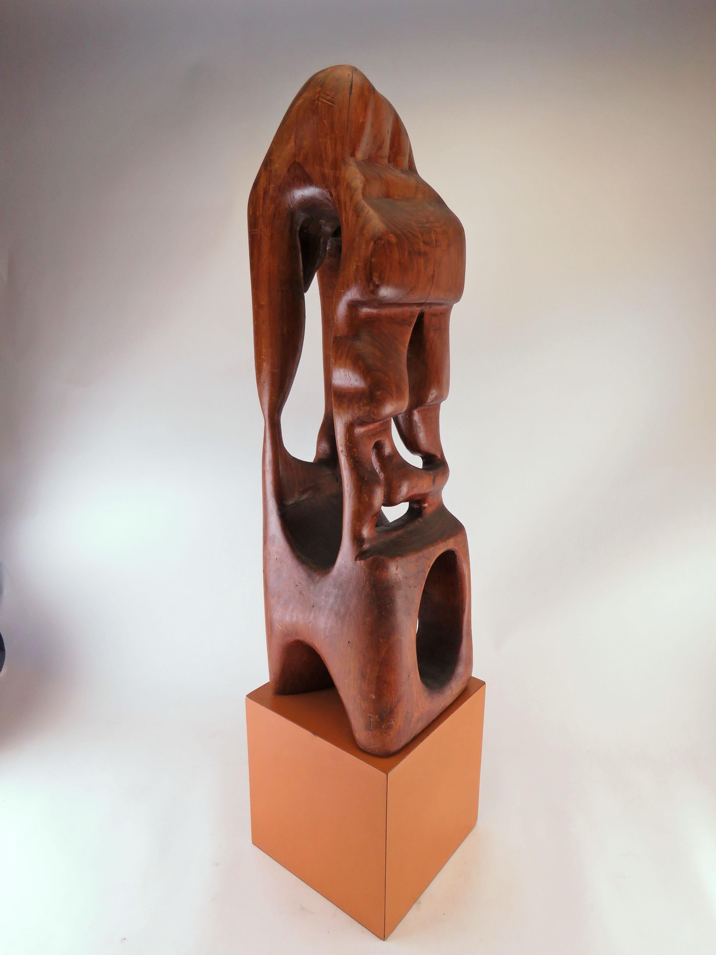 Mid-20th Century Abstract Modernist Carved Wood Sculpture, circa 1960s