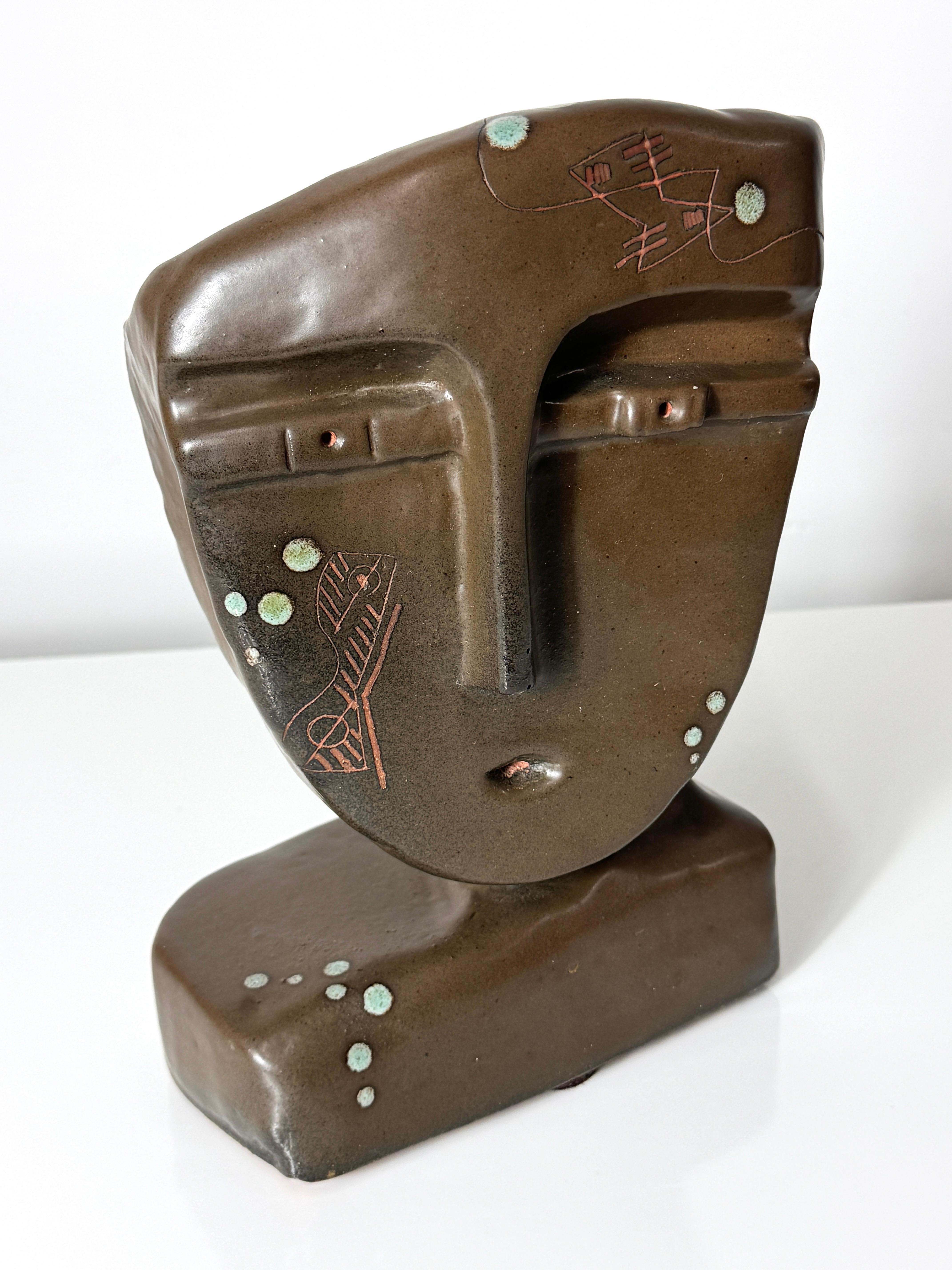 Escultura Modernista Abstracta de Cerámica con Rostro Cubista de Marianna von Allesch en Bastante bueno Estado en Troy, MI