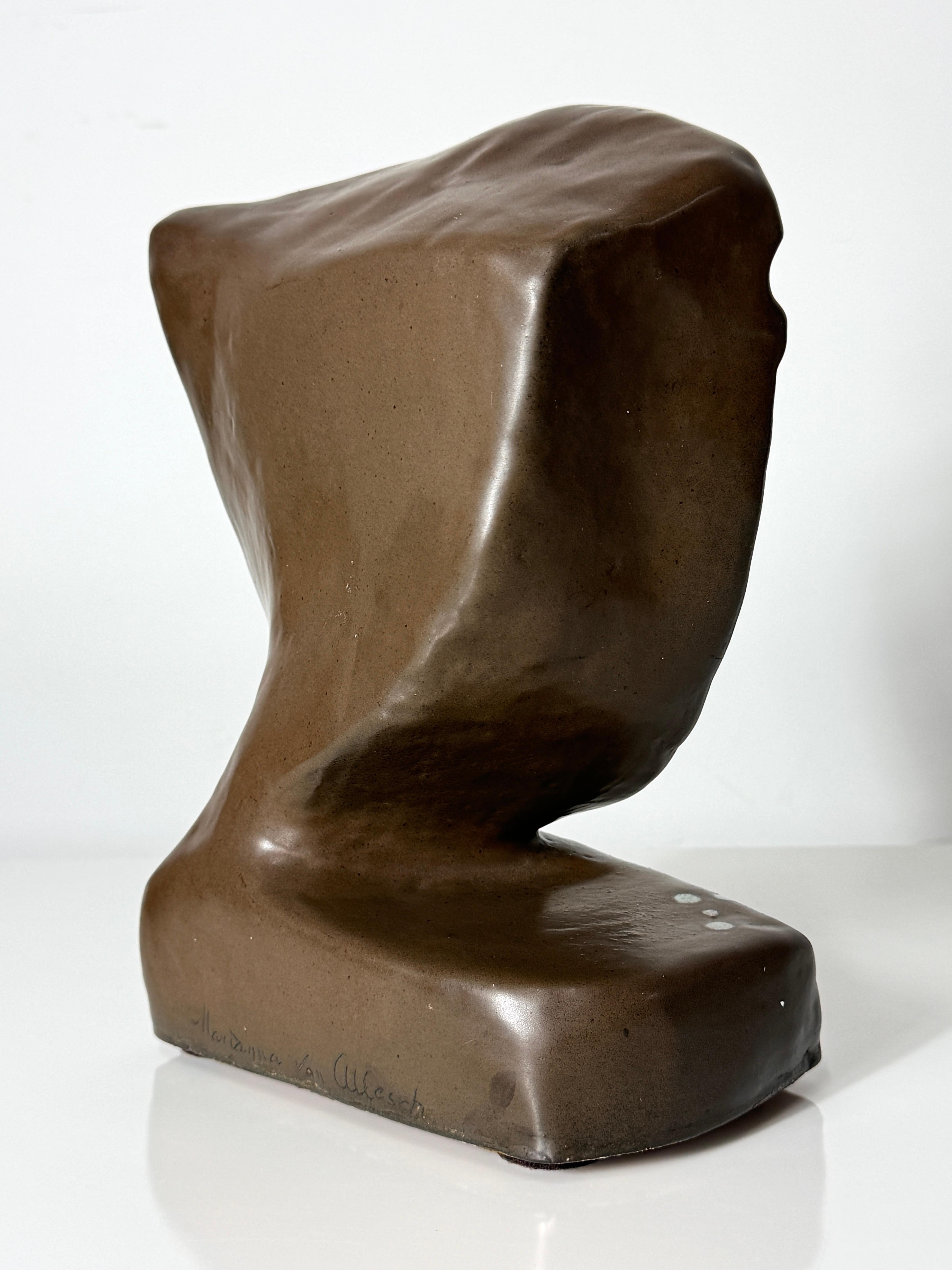 Escultura Modernista Abstracta de Cerámica con Rostro Cubista de Marianna von Allesch 1