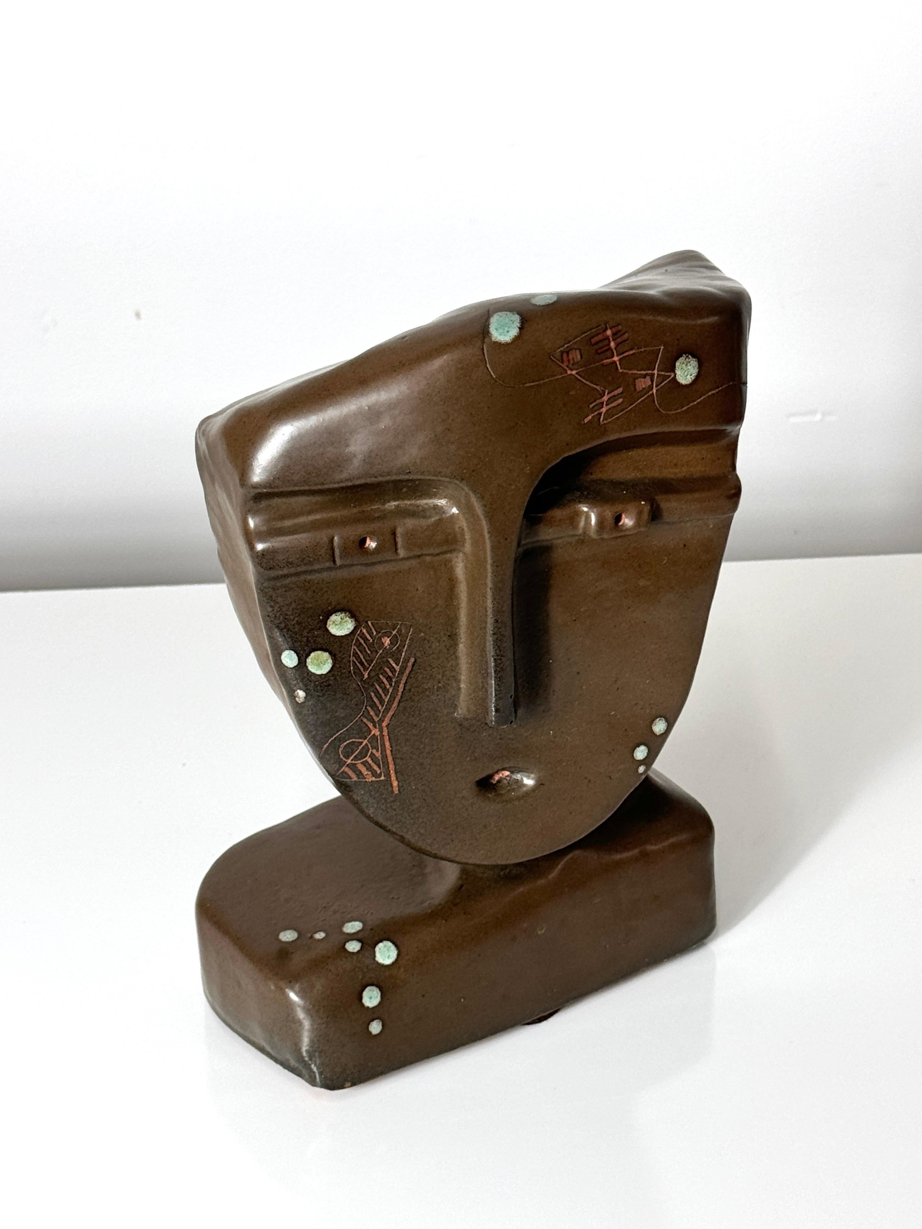 Escultura Modernista Abstracta de Cerámica con Rostro Cubista de Marianna von Allesch 2