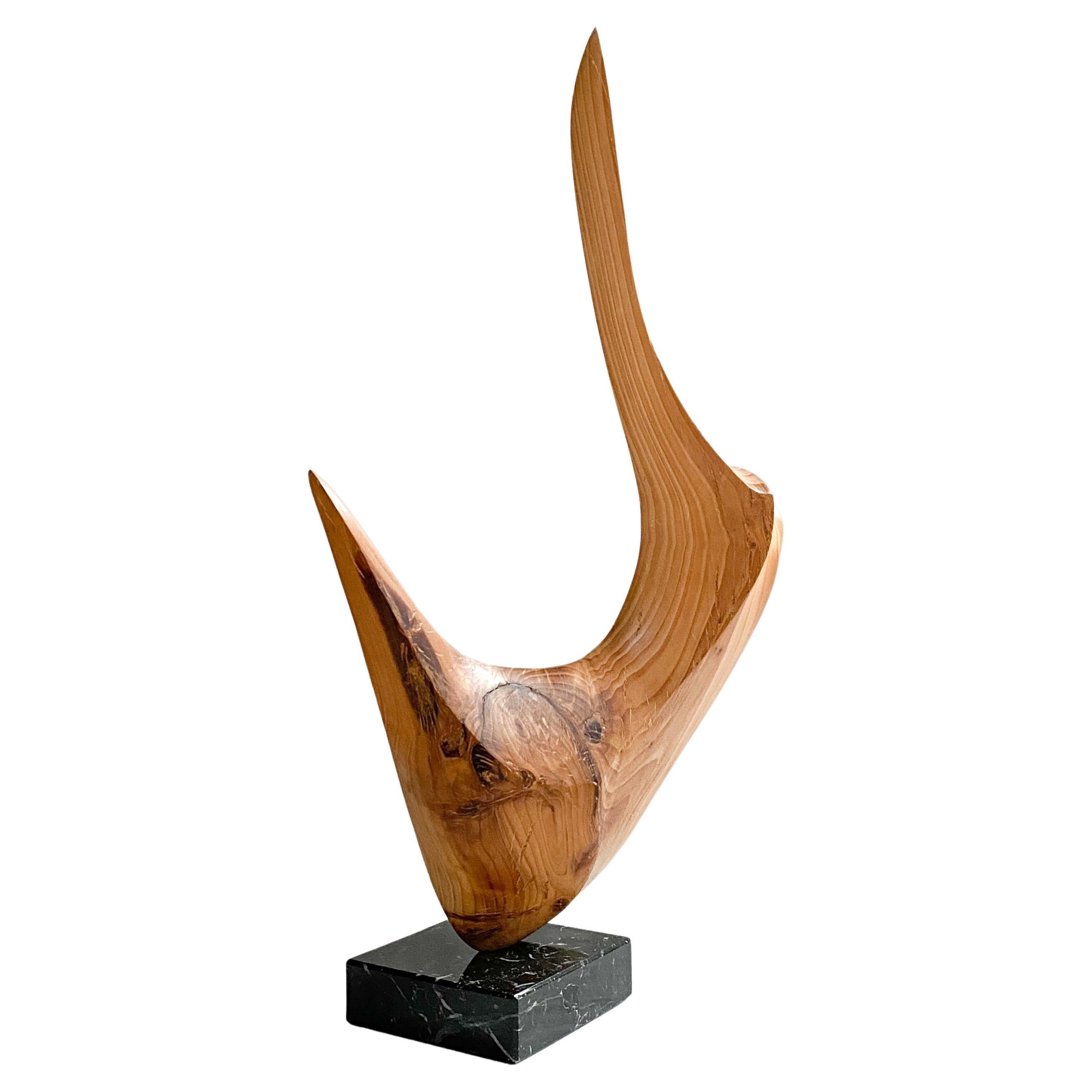 Abstract modernist freeform wooden sculpture, hand carved, 1970s For Sale