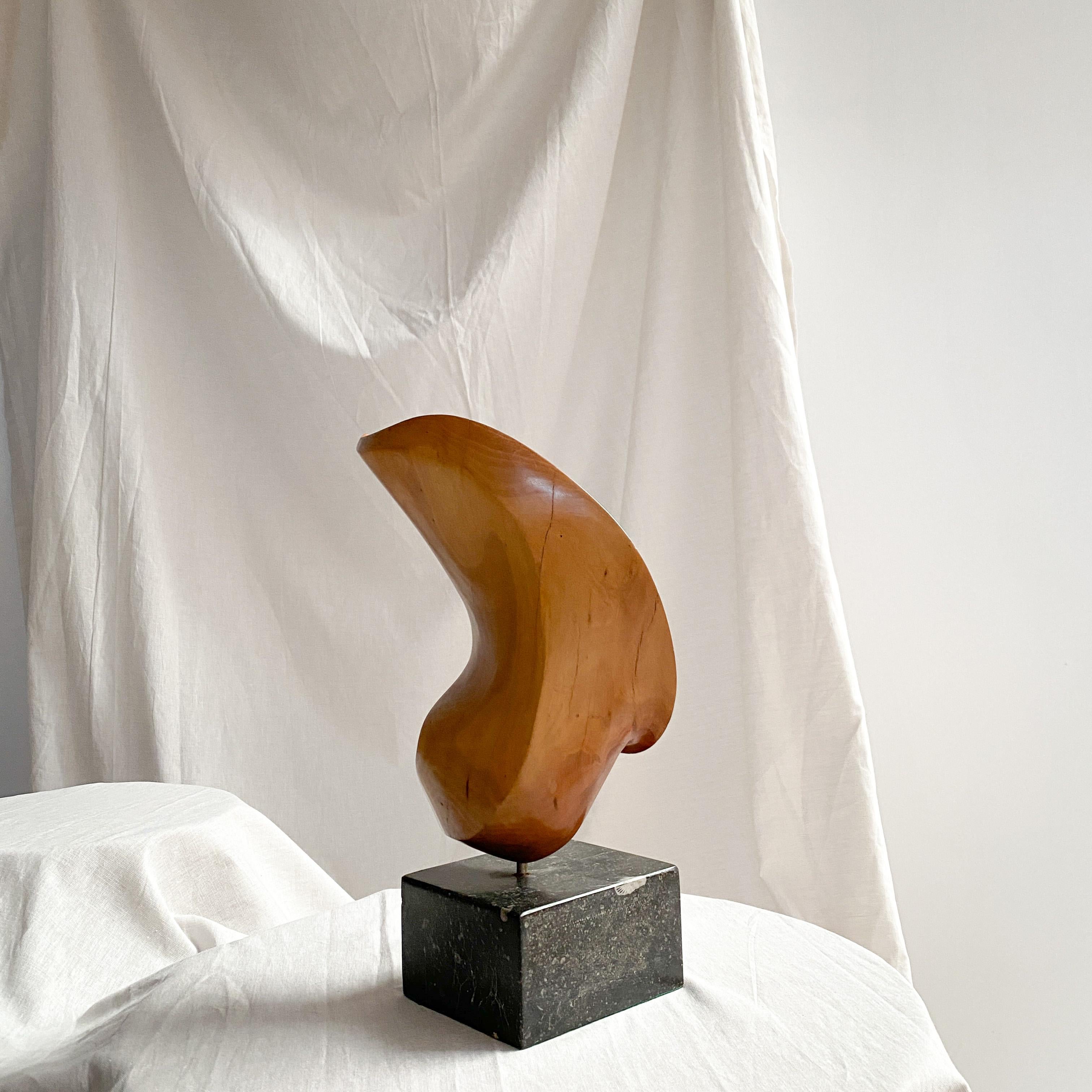 Dutch ABSTRACT MODERNIST hand carved WOODEN SCULPTURE, 1970S WAVE