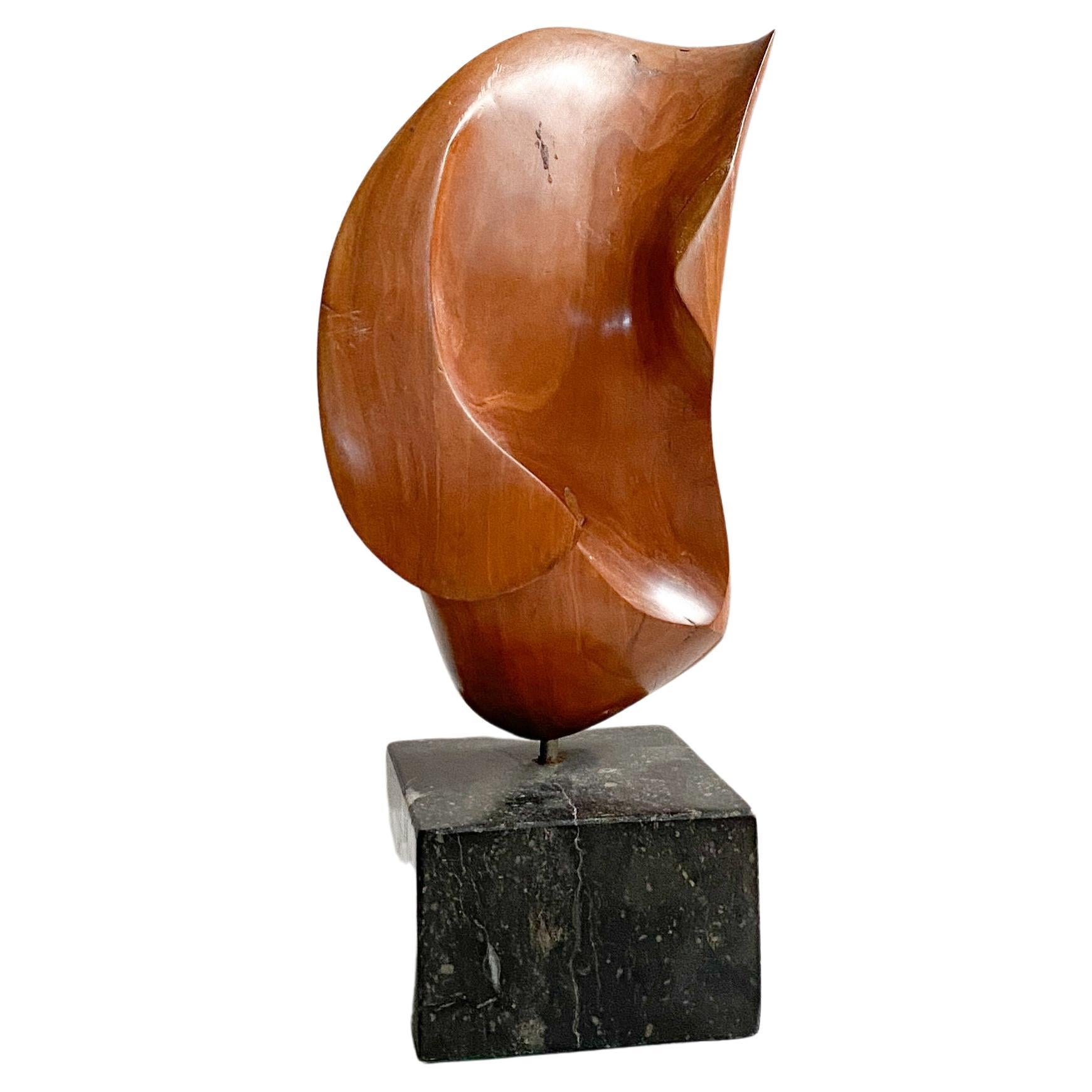 ABSTRACT MODERNIST hand carved WOODEN SCULPTURE, 1970S WAVE