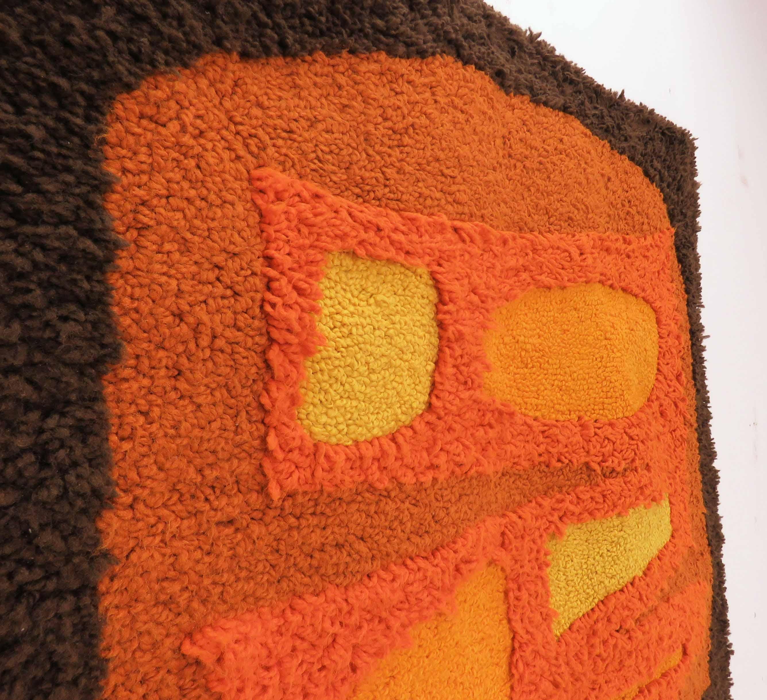 Late 20th Century Abstract Modernist Hand Hooked Fiber Art Wall Hanging, circa 1970s