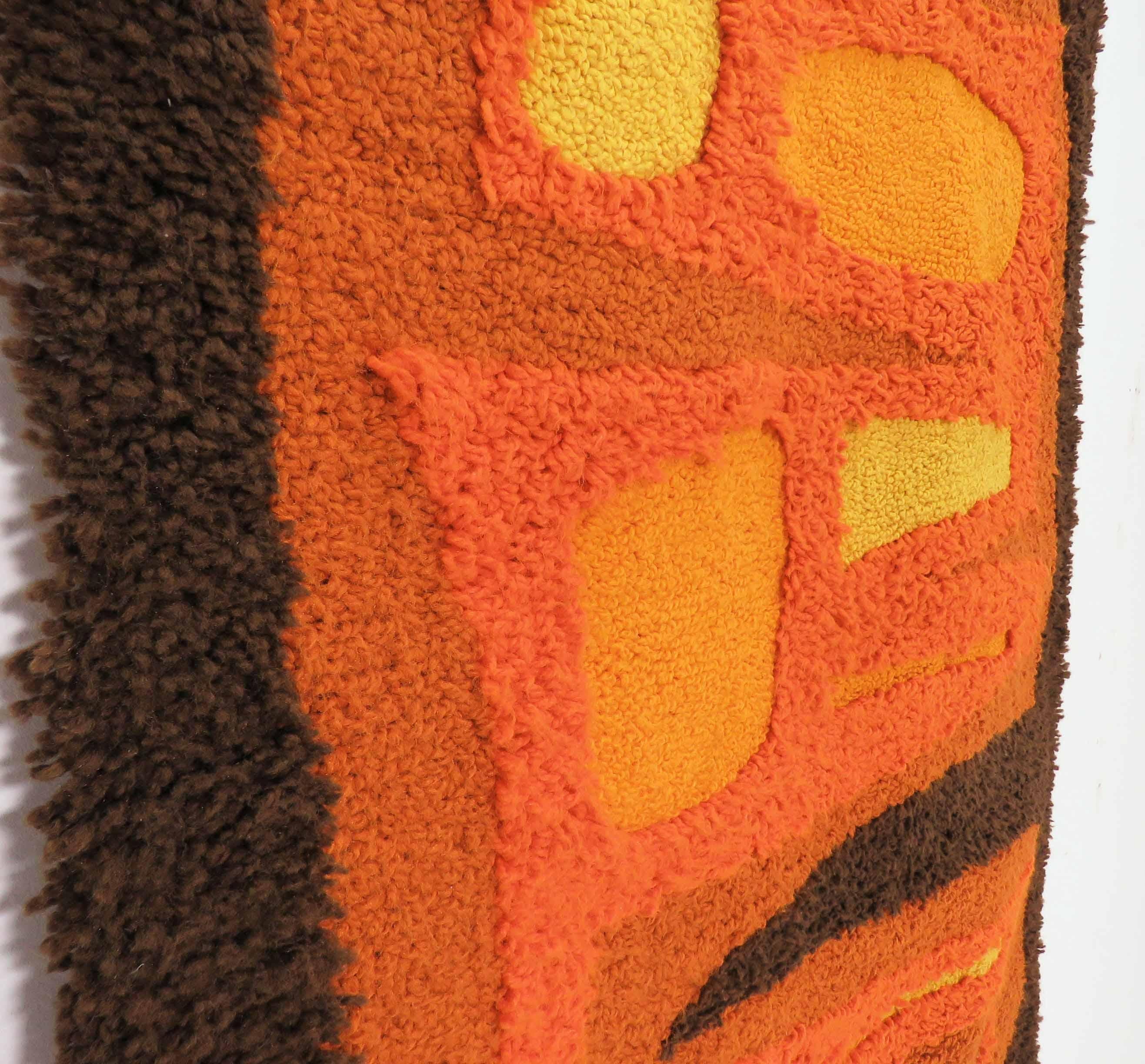 Yarn Abstract Modernist Hand Hooked Fiber Art Wall Hanging, circa 1970s