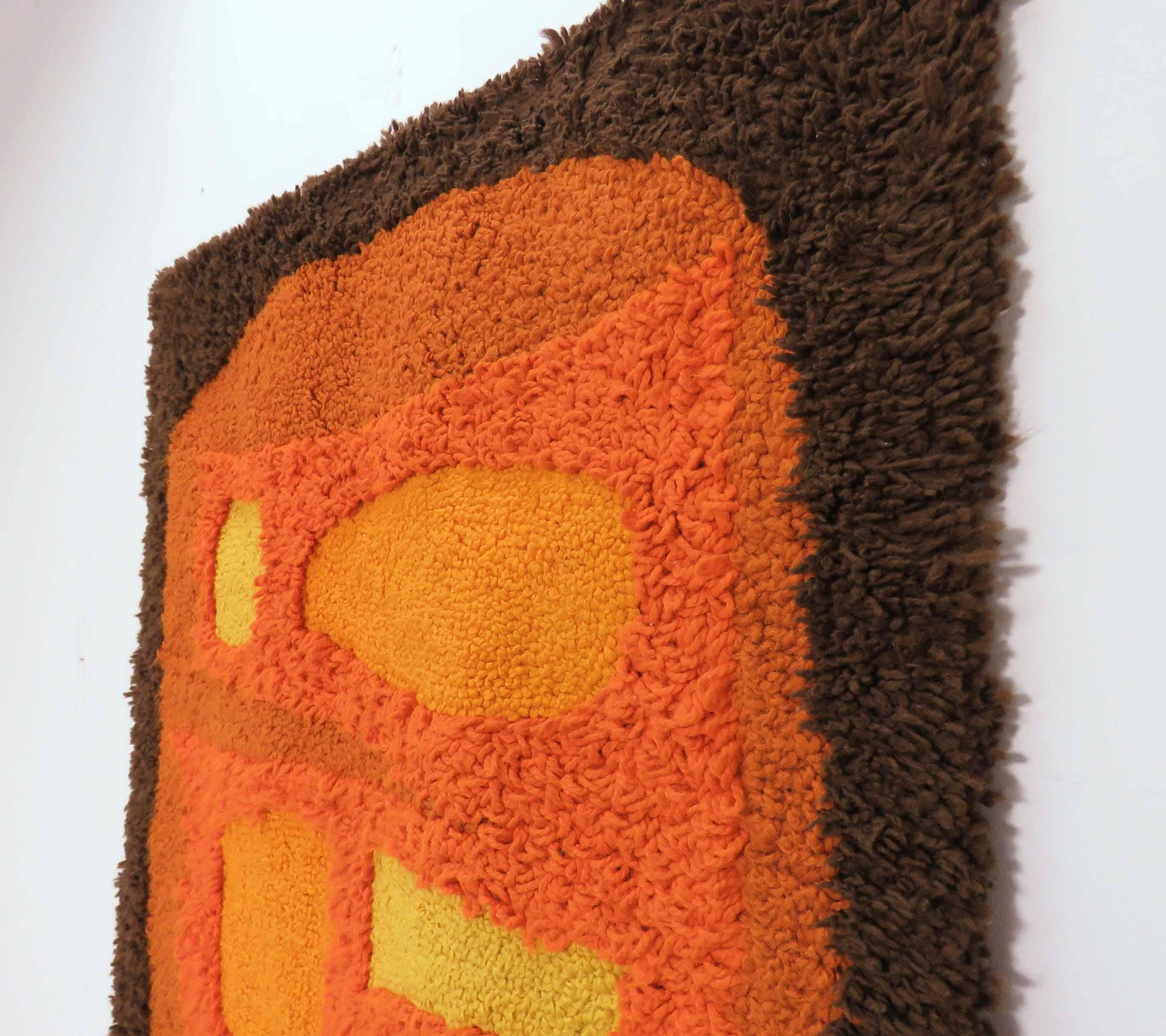 Abstract Modernist Hand Hooked Fiber Art Wall Hanging, circa 1970s 1