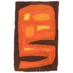 Retro Abstract Modernist Hand Hooked Fiber Art Wall Hanging, circa 1970s