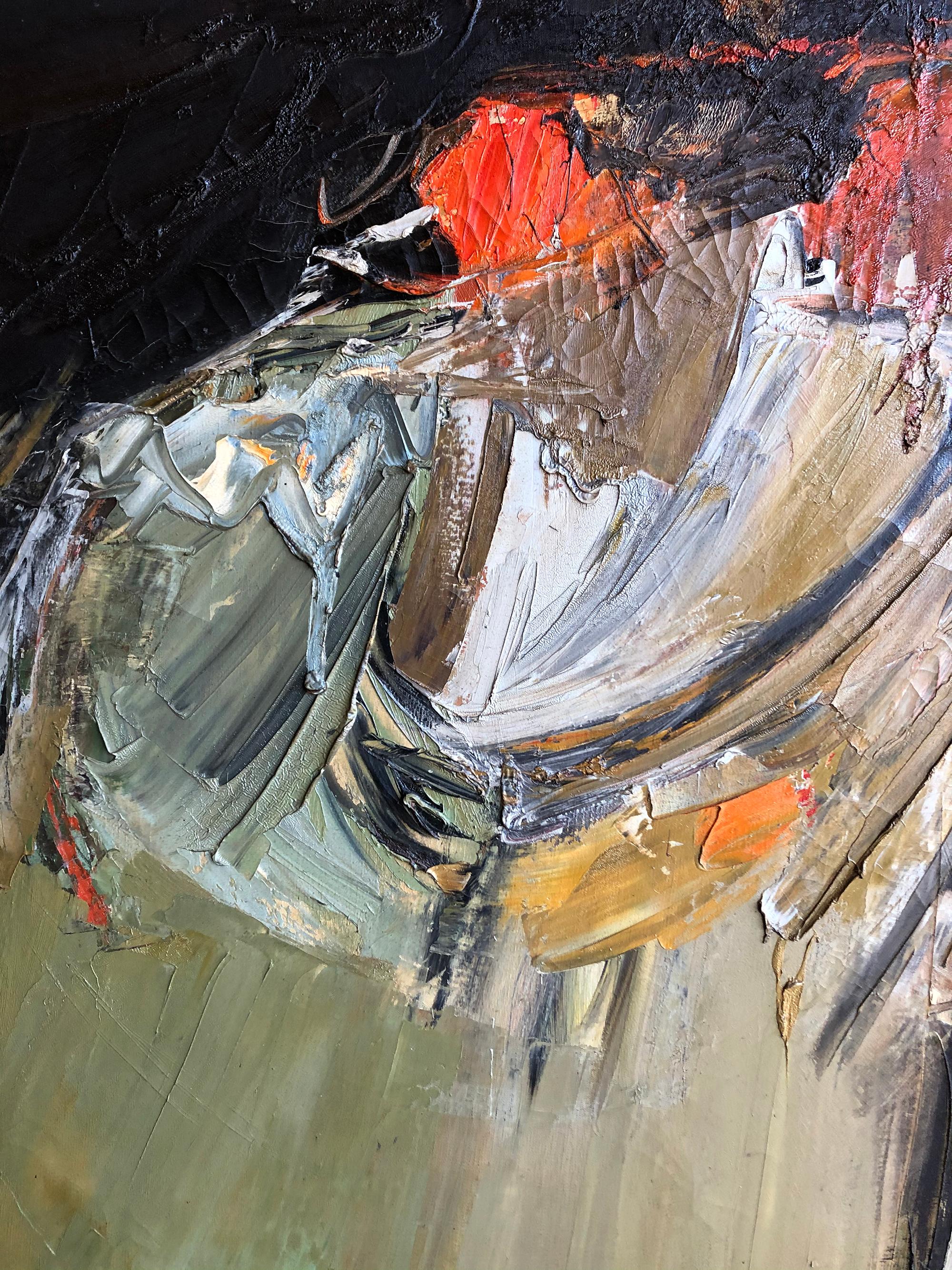 Abstract modern heavy oil impasto on canvas painted by artist Meinke. Painting measures 41