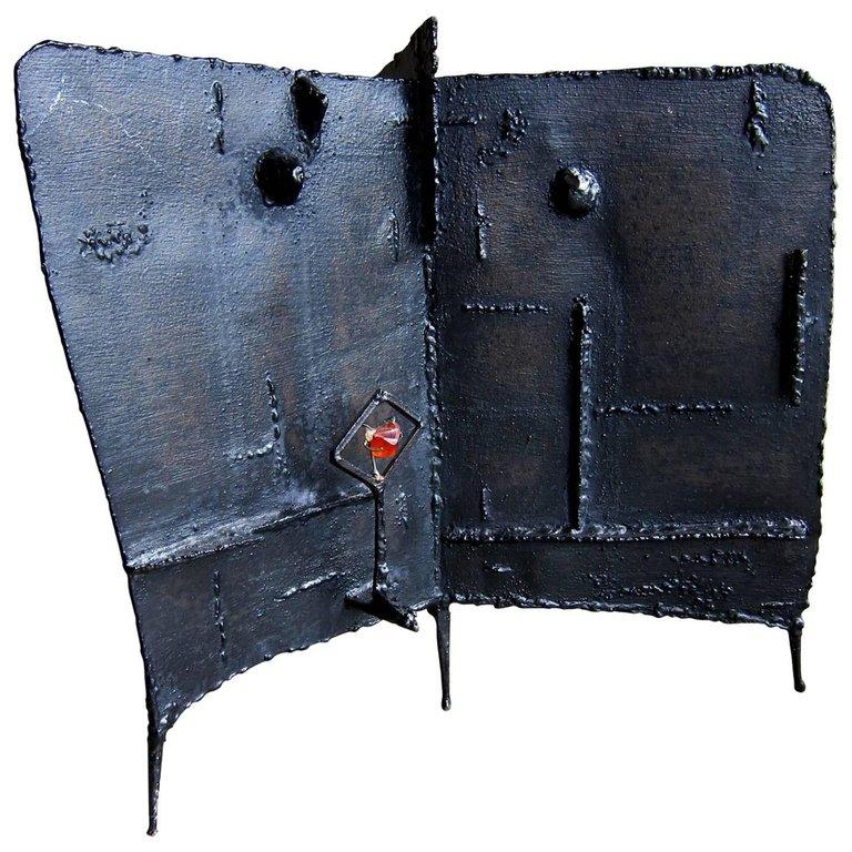 American 1960s Abstract Modernist Oxidized Iron Three-Sided Sculpture