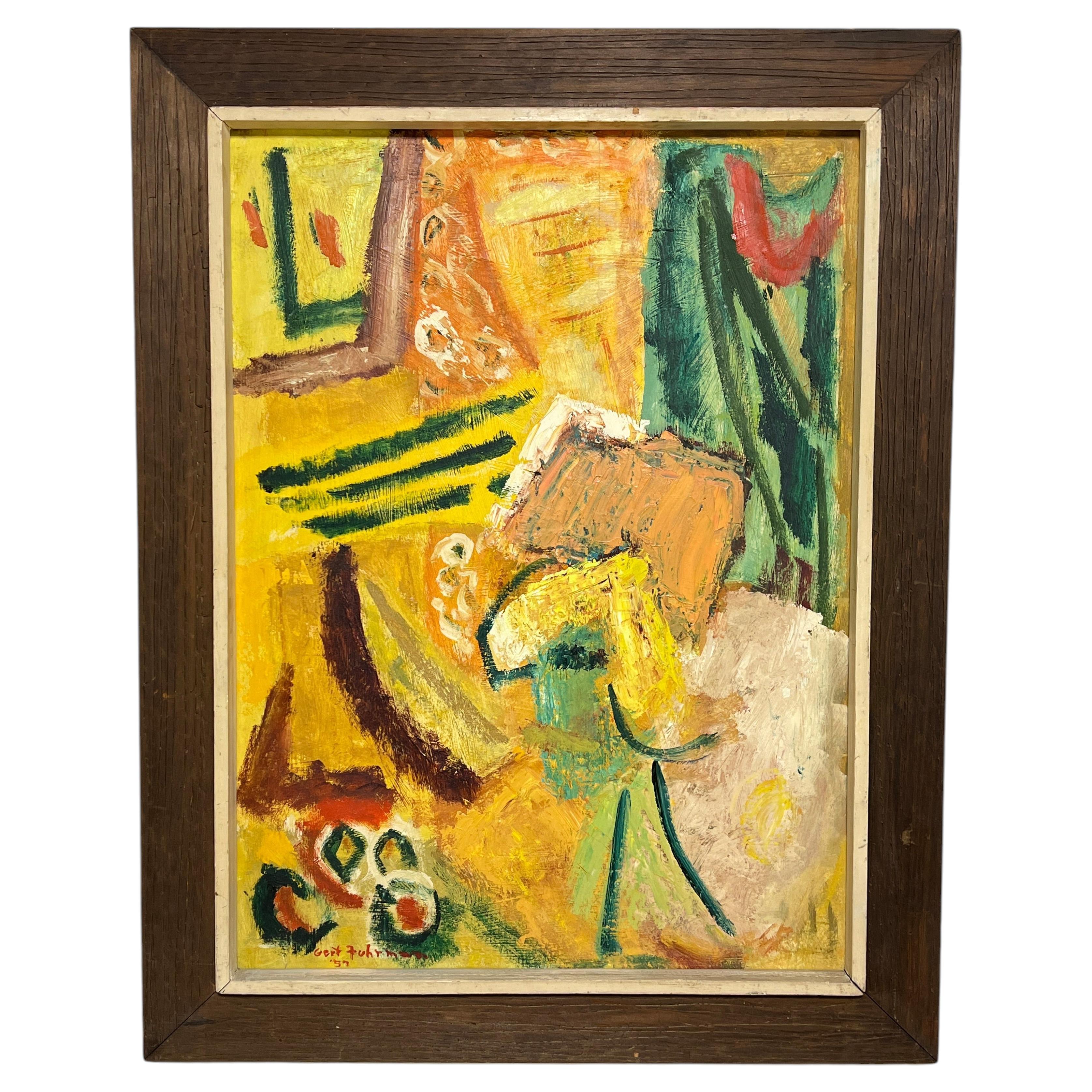 Abstract Modernist Painting Signed Gert Fuhrman, Dated 1957