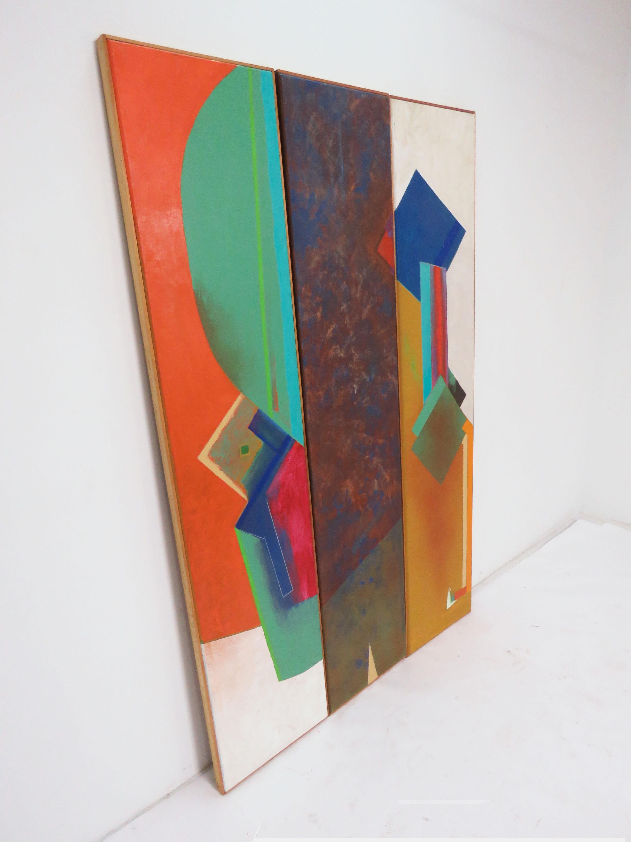 Abstract Modernist Triptych Paintings by Jack Wolfe, circa 1960s In Good Condition In Peabody, MA